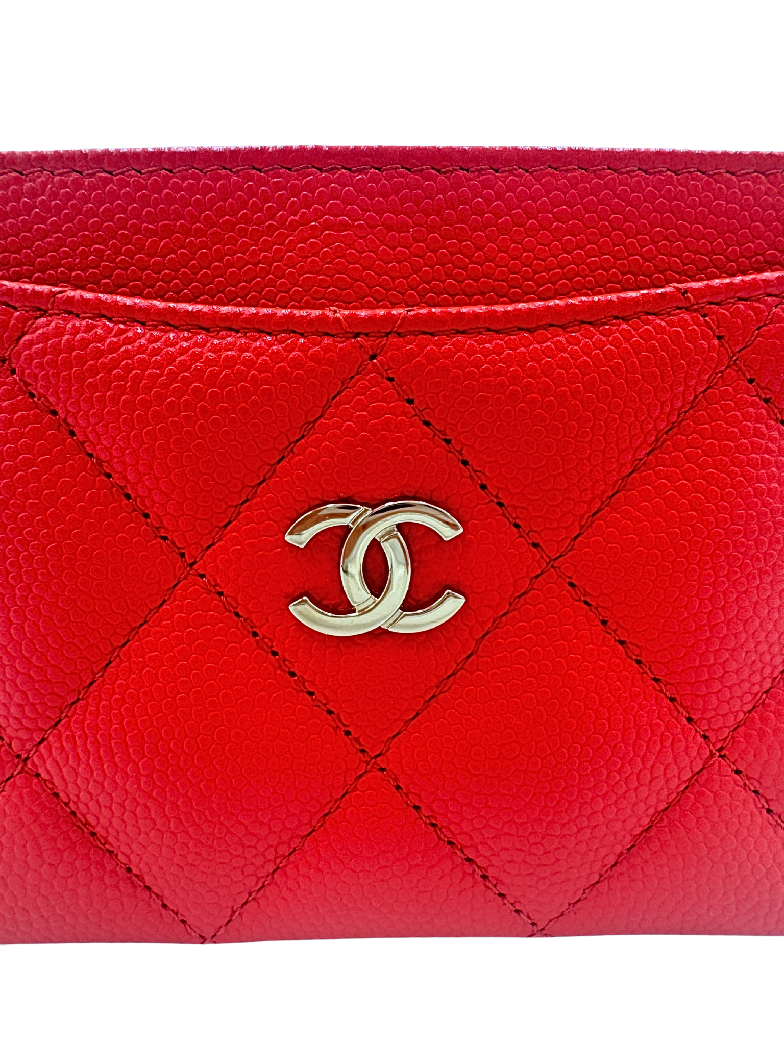Classic Quilted Card Holder Wallet in Red Caviar Leather