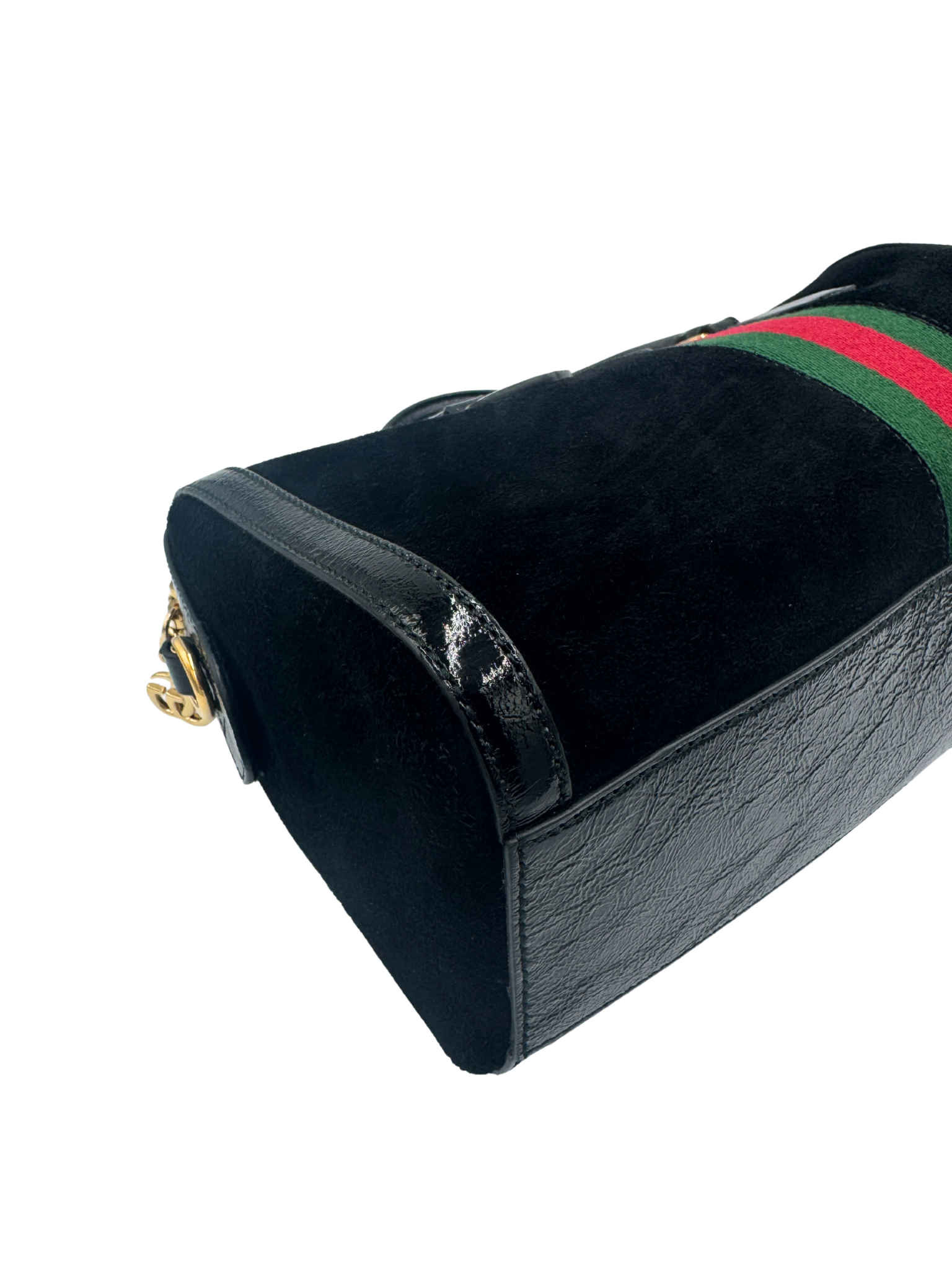 Ophidia Boston Bag in Black Suede & Patent Leather