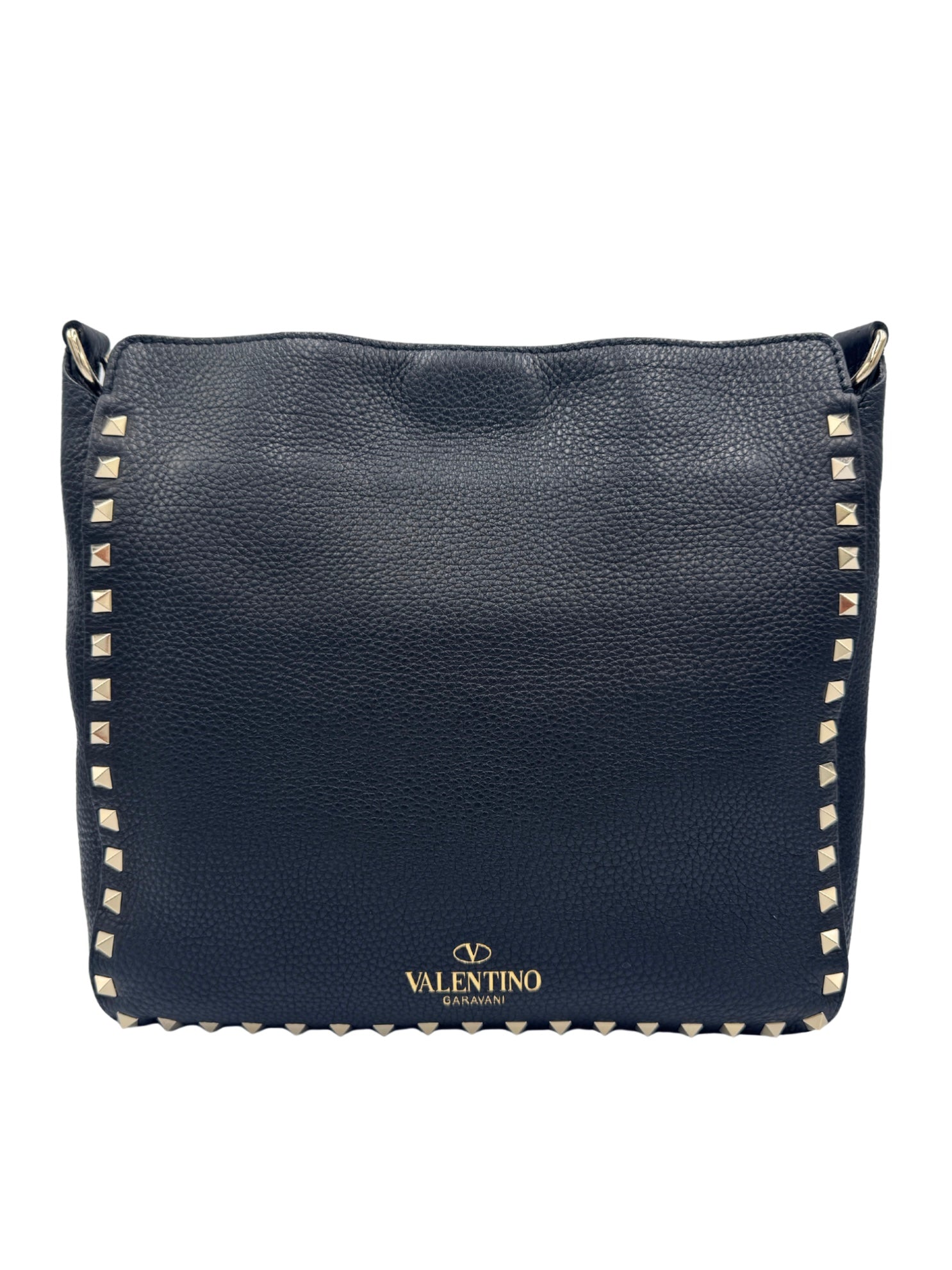 Rockstud Messenger Bag in Black Grained Leather