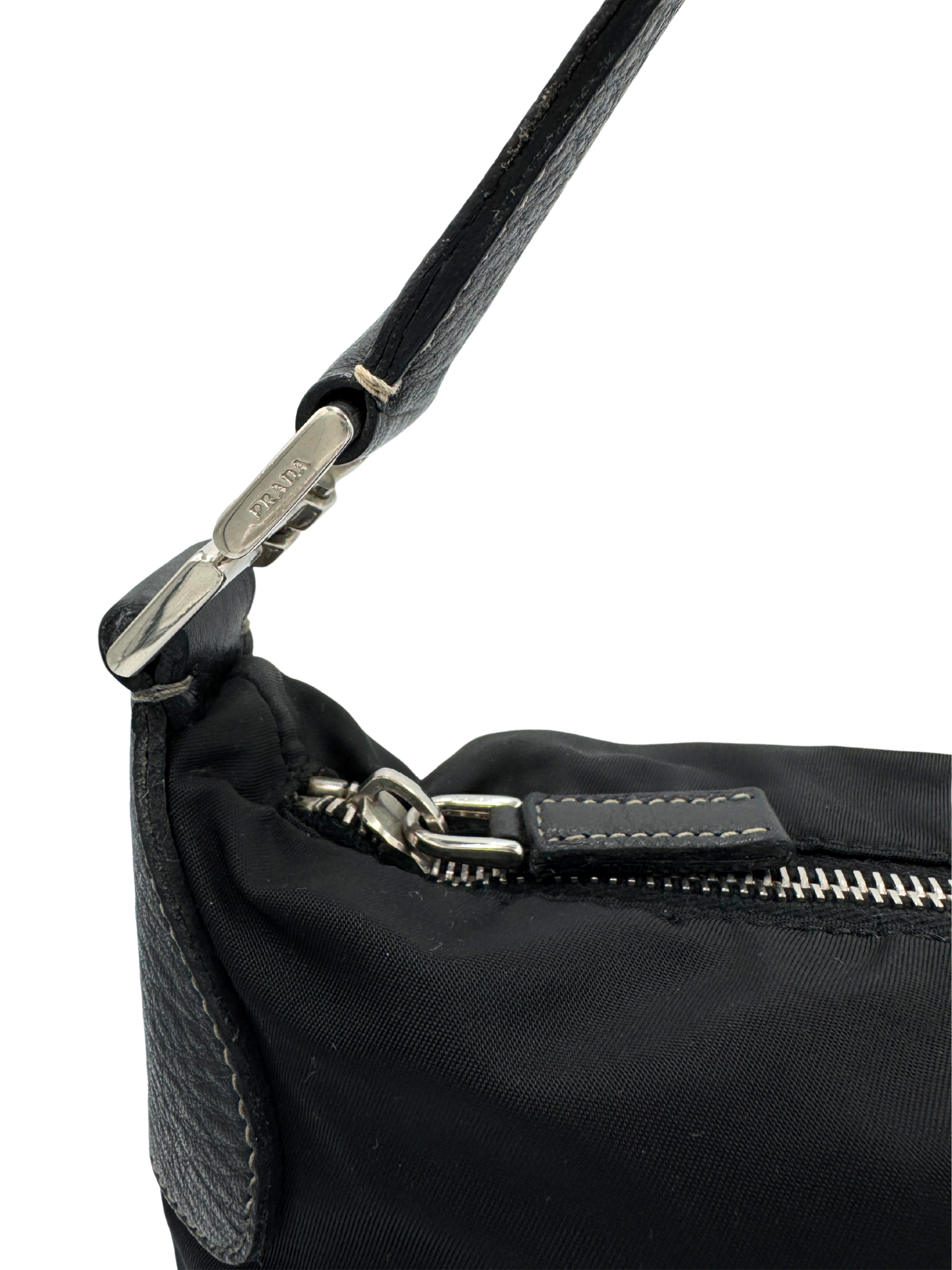 Classic Shoulder Bag in Black Nylon & Leather