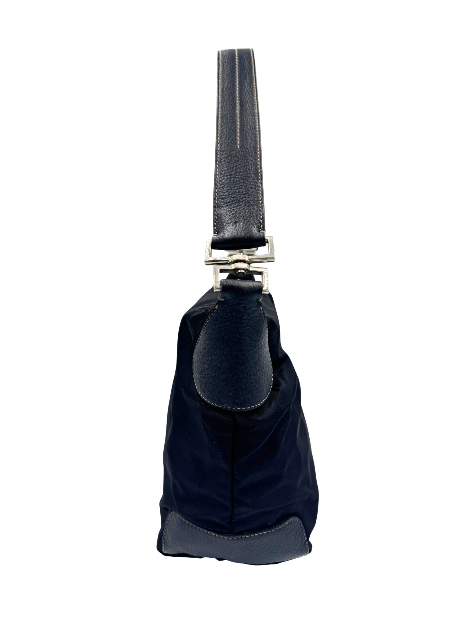 Classic Shoulder Bag in Black Nylon & Leather