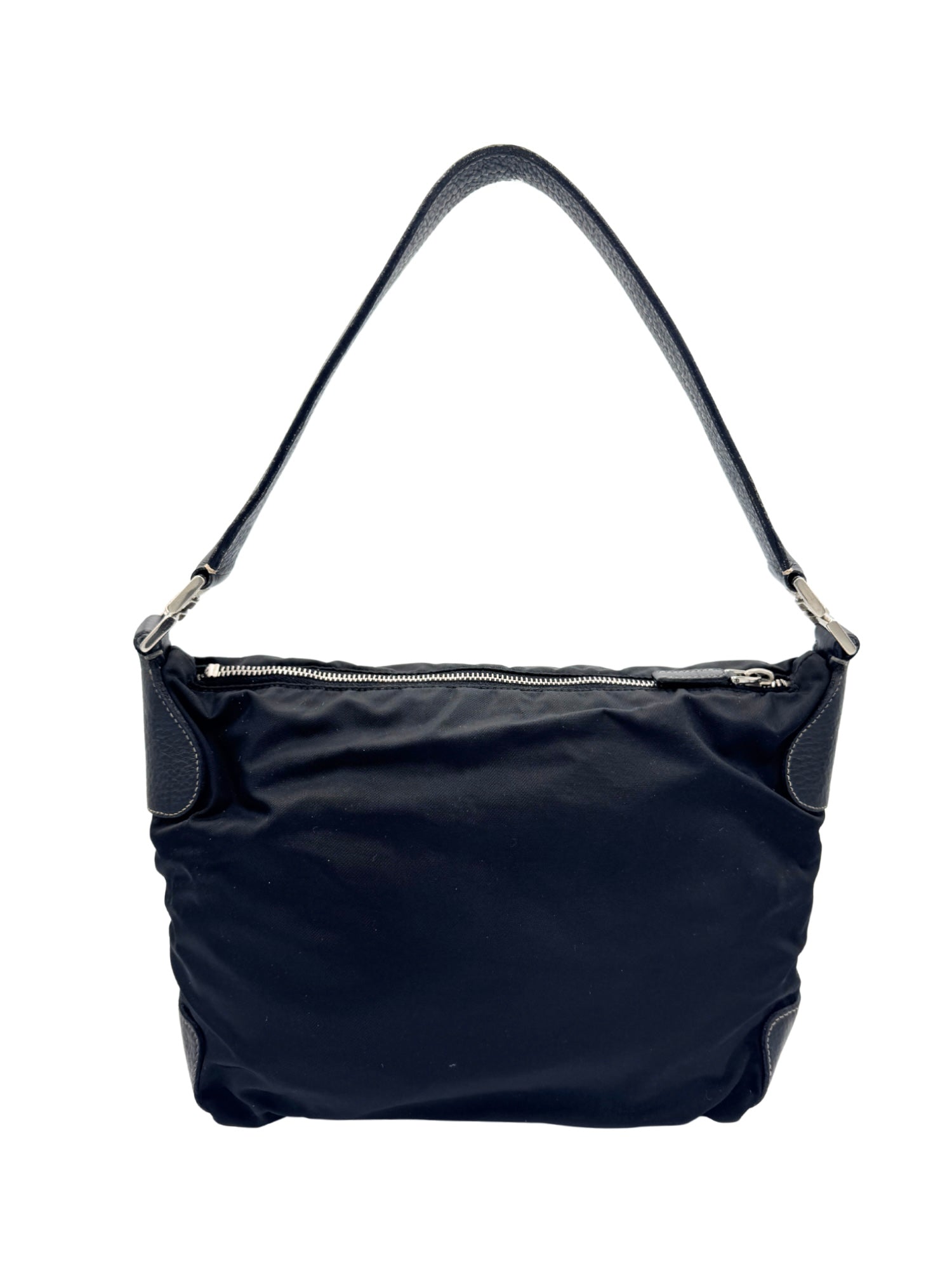Classic Shoulder Bag in Black Nylon & Leather