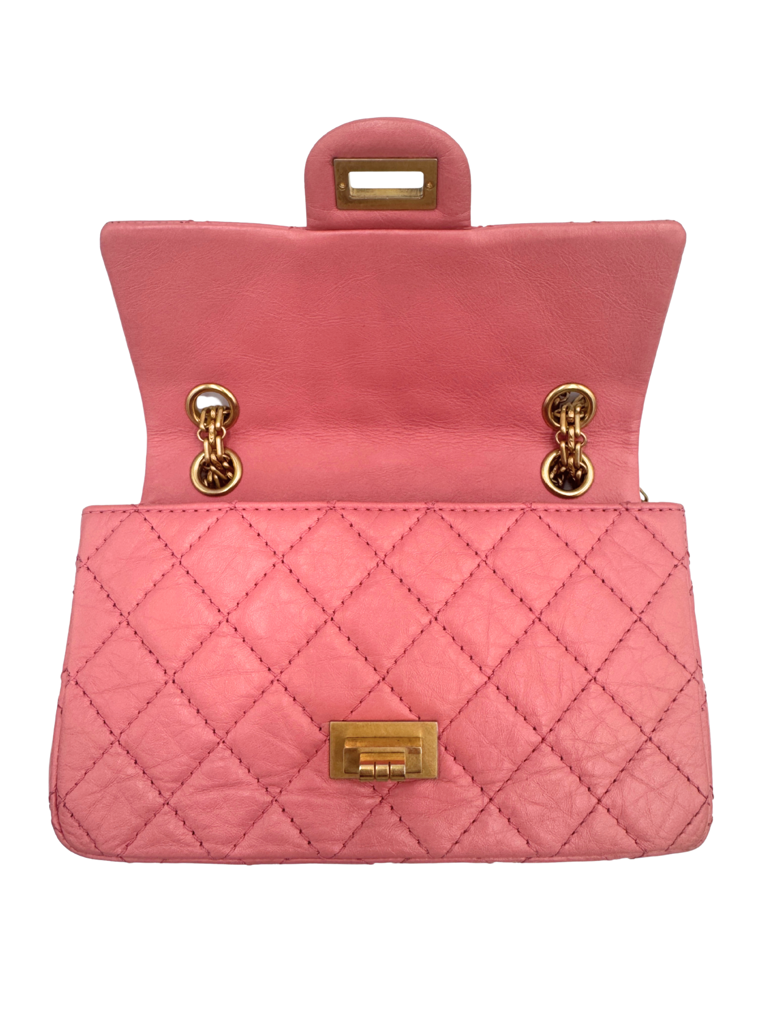 Classic Quilted Mini Reissue 2.55 Rectangular Flap Bag in Pink Aged Calfskin Leather