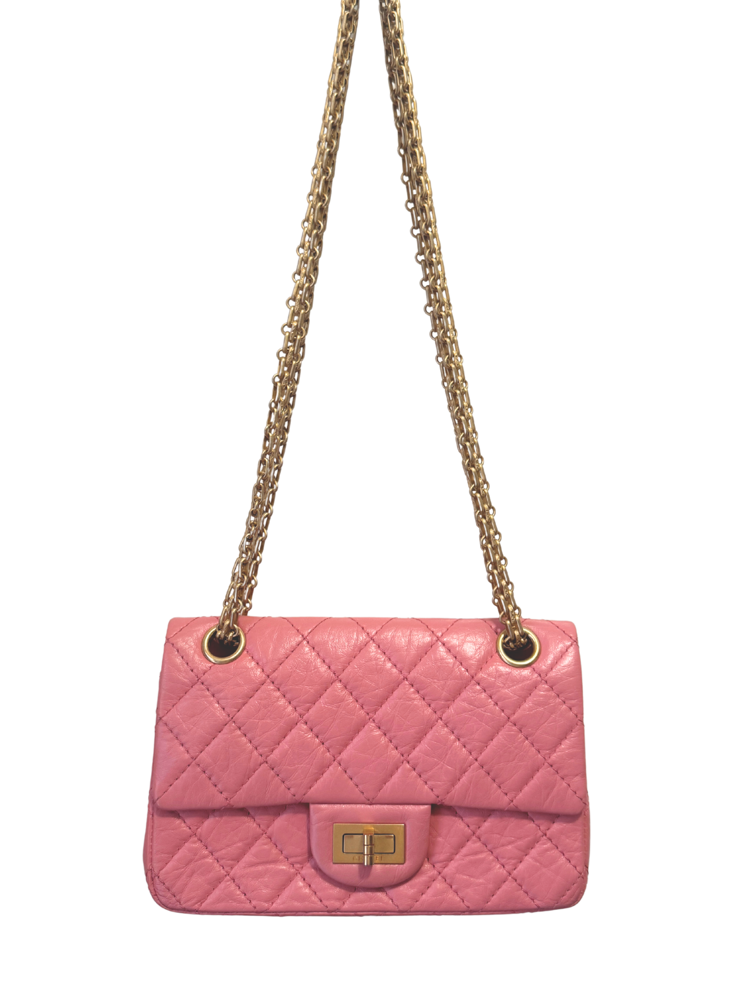 Classic Quilted Mini Reissue 2.55 Rectangular Flap Bag in Pink Aged Calfskin Leather