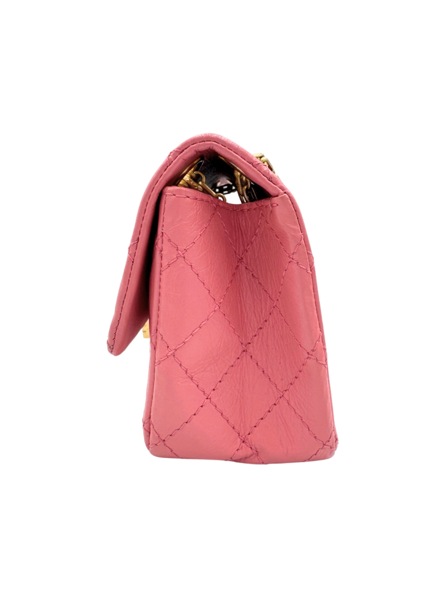 Classic Quilted Mini Reissue 2.55 Rectangular Flap Bag in Pink Aged Calfskin Leather