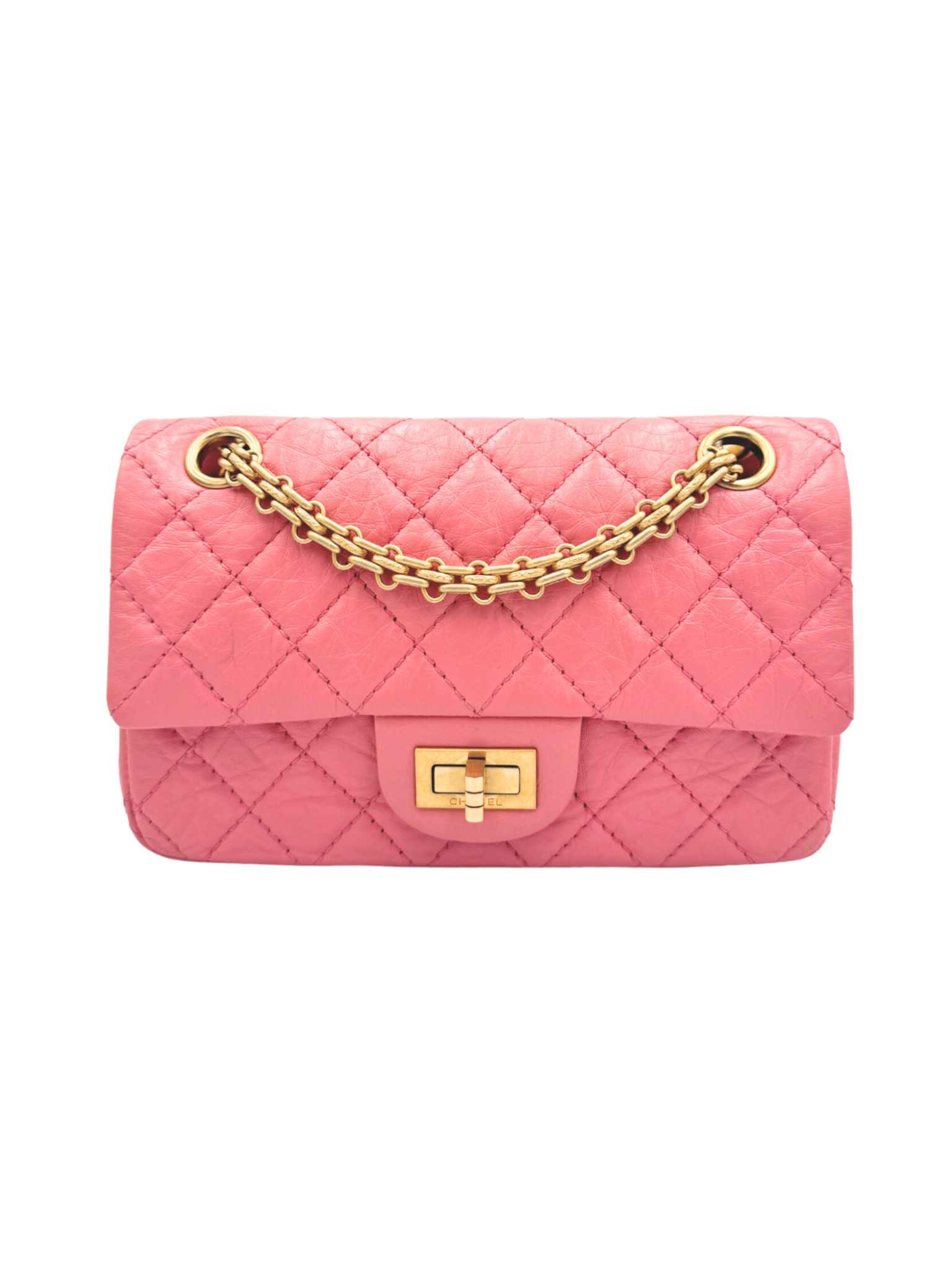Classic Quilted Mini Reissue 2.55 Rectangular Flap Bag in Pink Aged Calfskin Leather