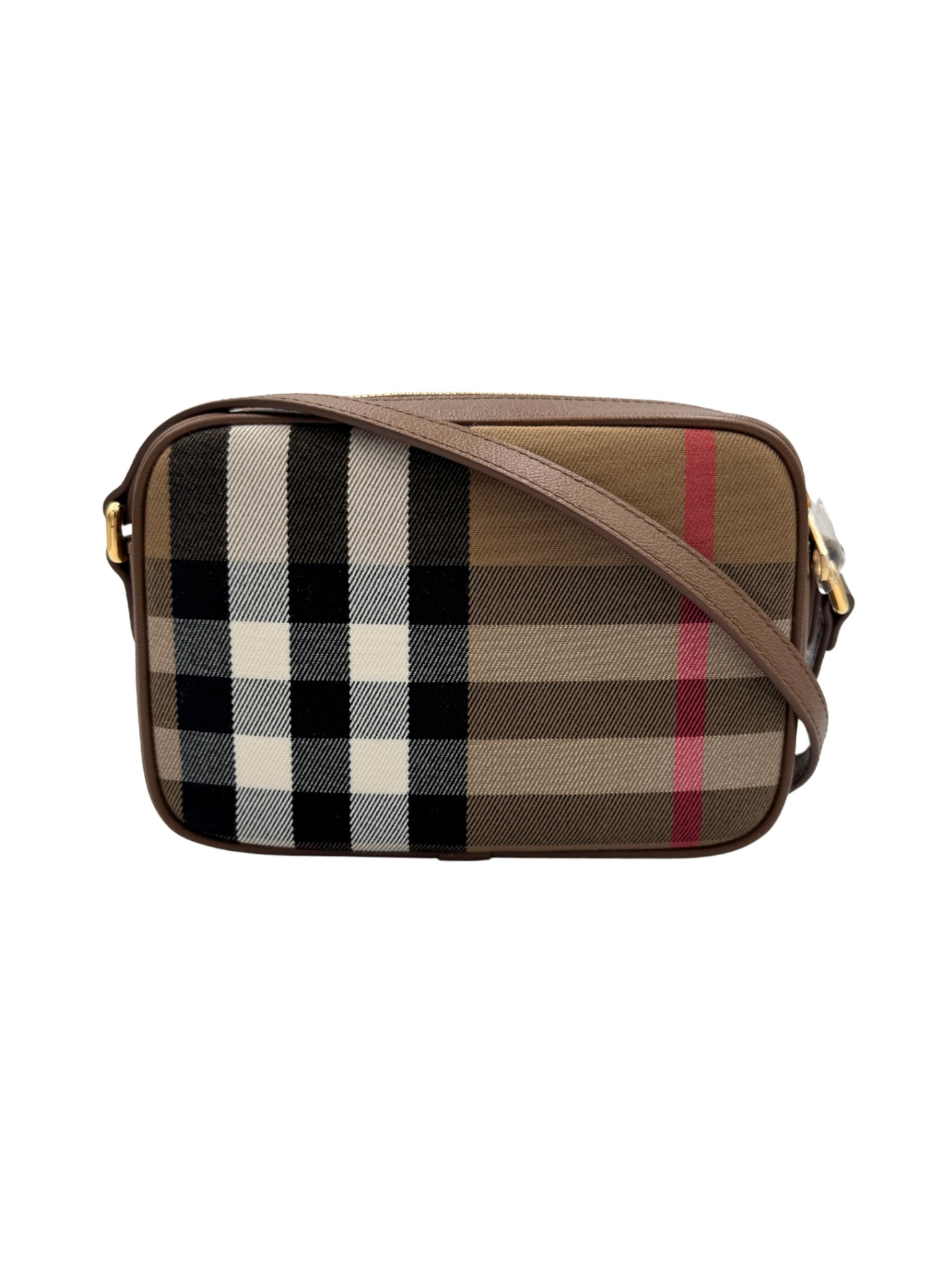 Crossbody Camera Bag in House Check Canvas & Tan Leather