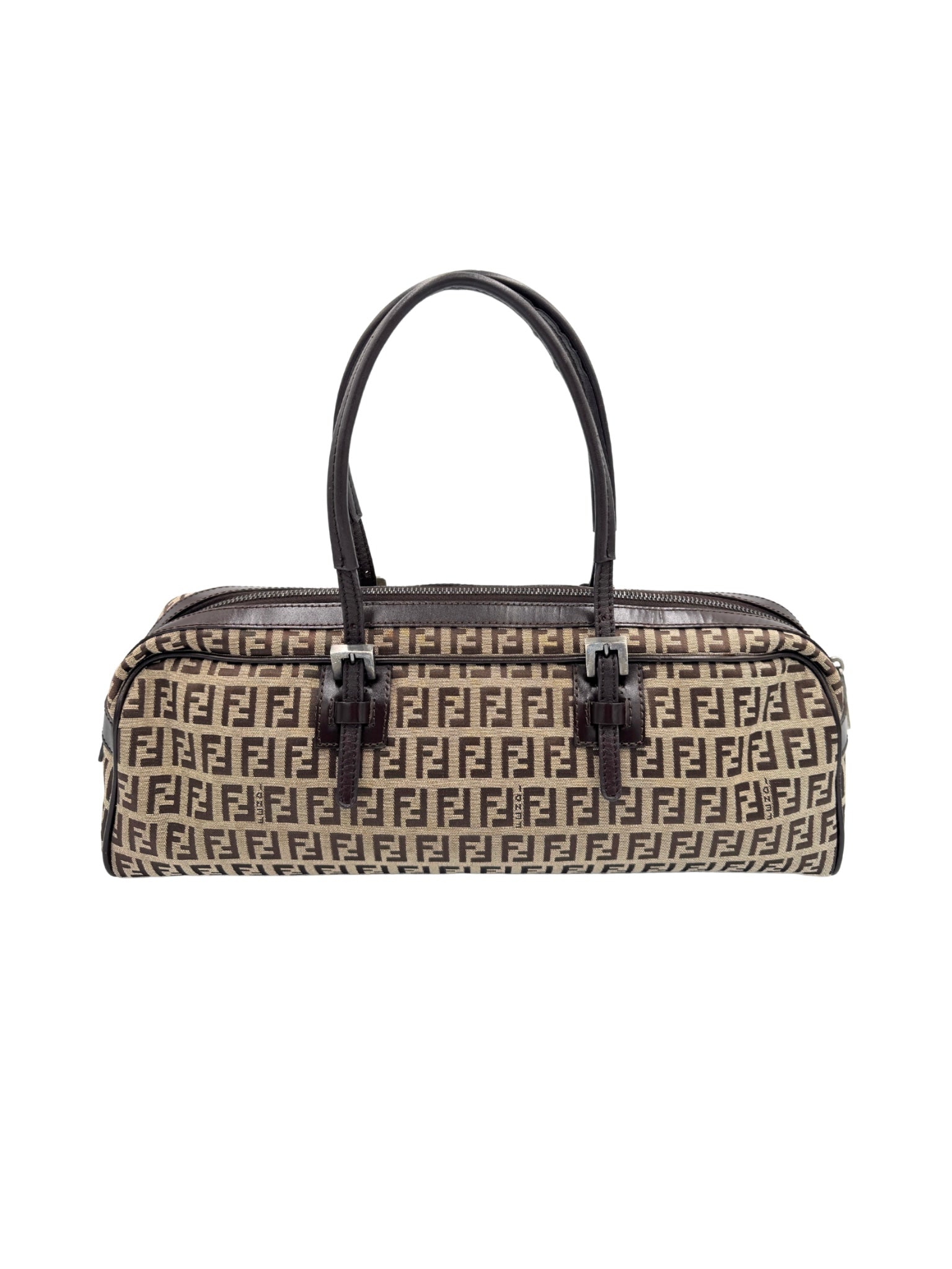 Vintage FF Zucchino Bauletto Shoulder Bag in Brown Monogram Logo Jacquard Fabric