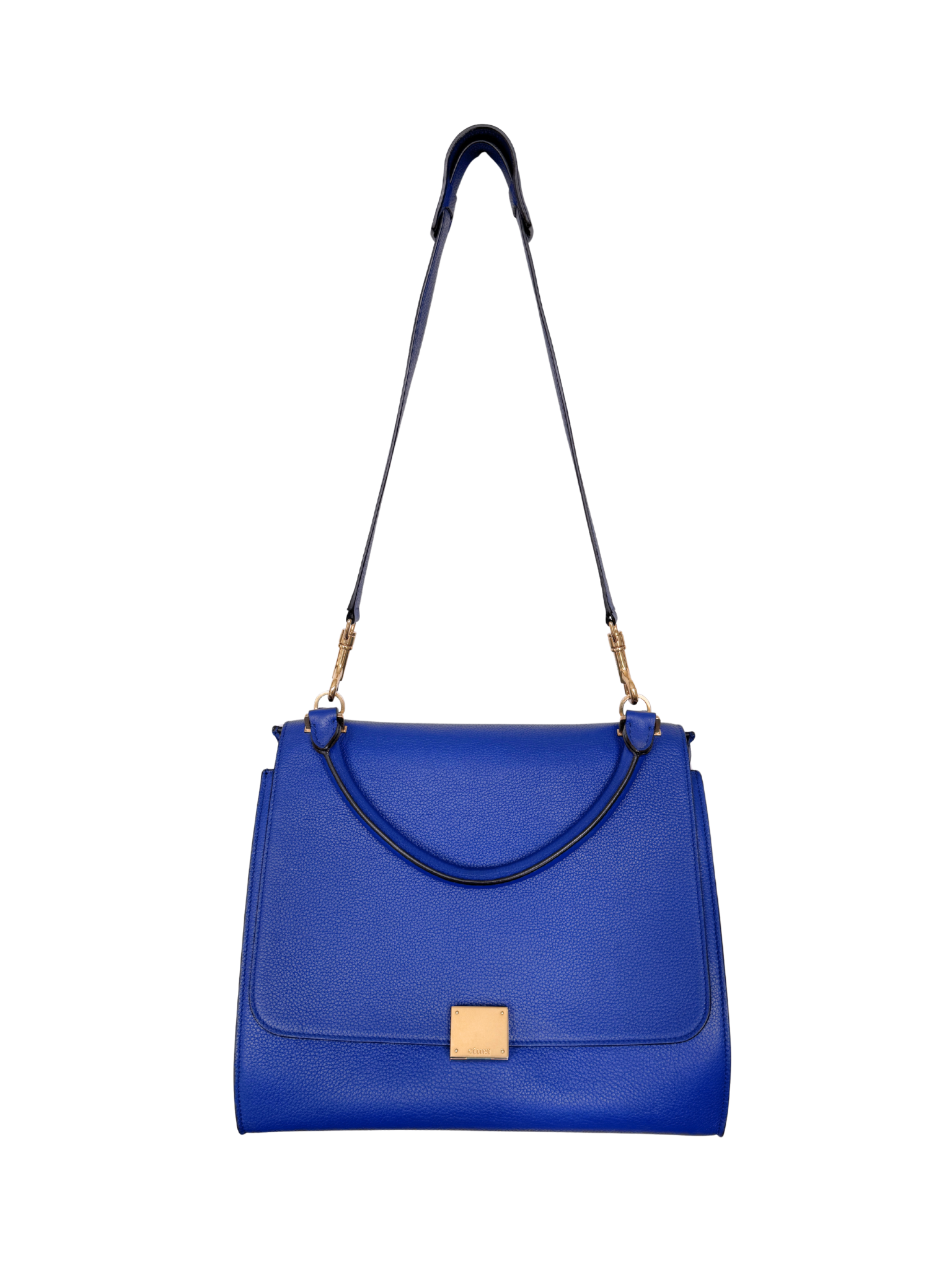 Medium Trapeze Shoulder Bag with Top Handle in Blue Calfskin Leather & Suede