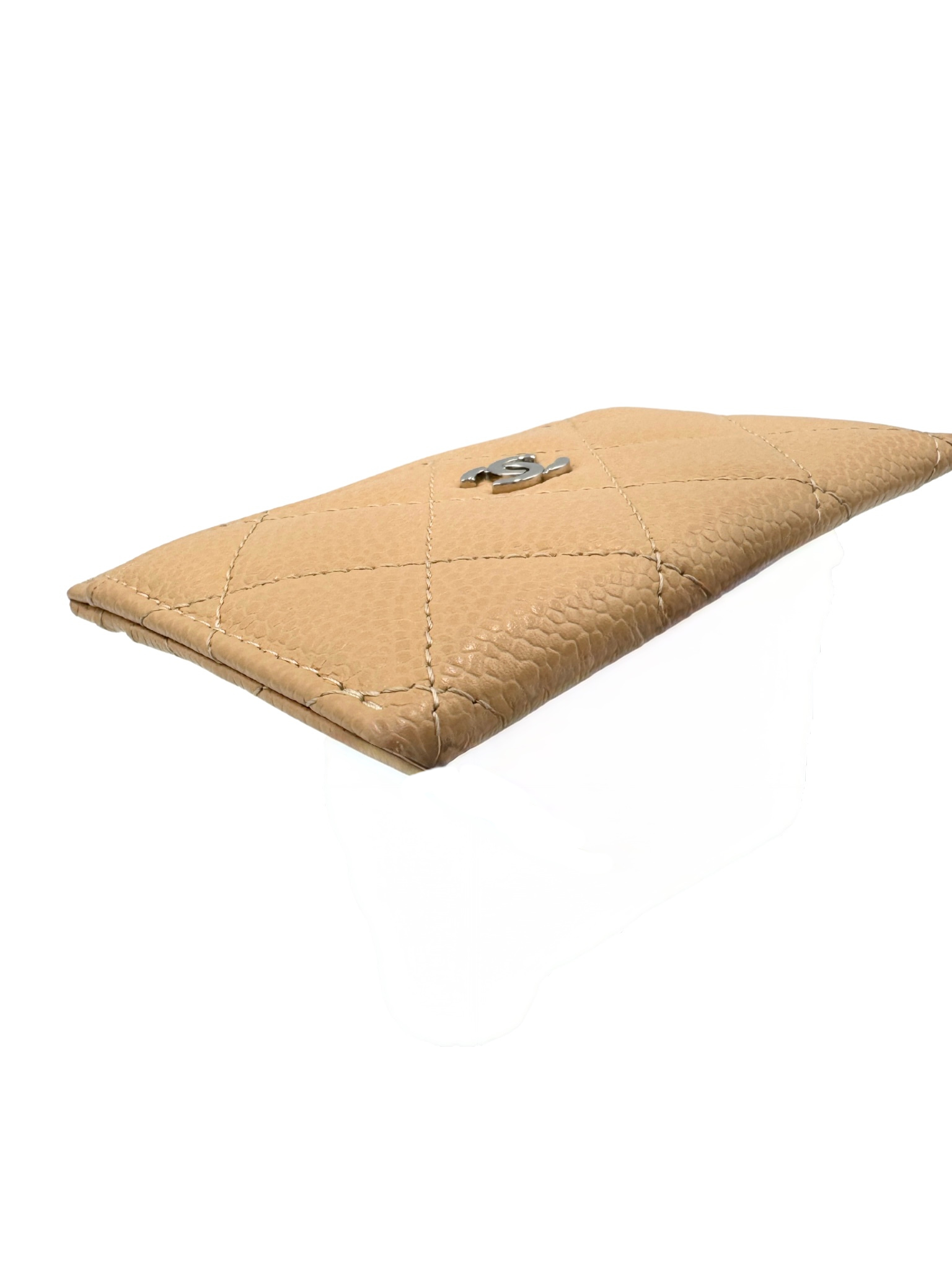Classic Quilted CC Card Holder Wallet in Beige Claire Caviar Leather