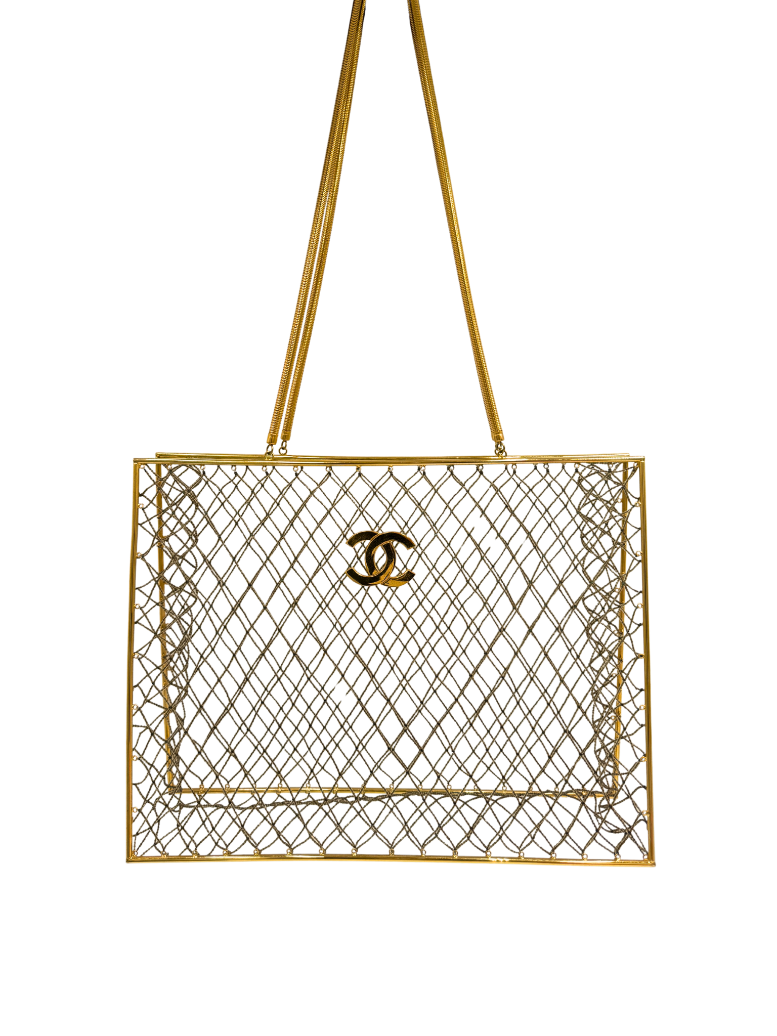 Rare Vintage 1997 Runway XL Metal Cage Shopping Tote Bag in 24k Gold Plated Hardware