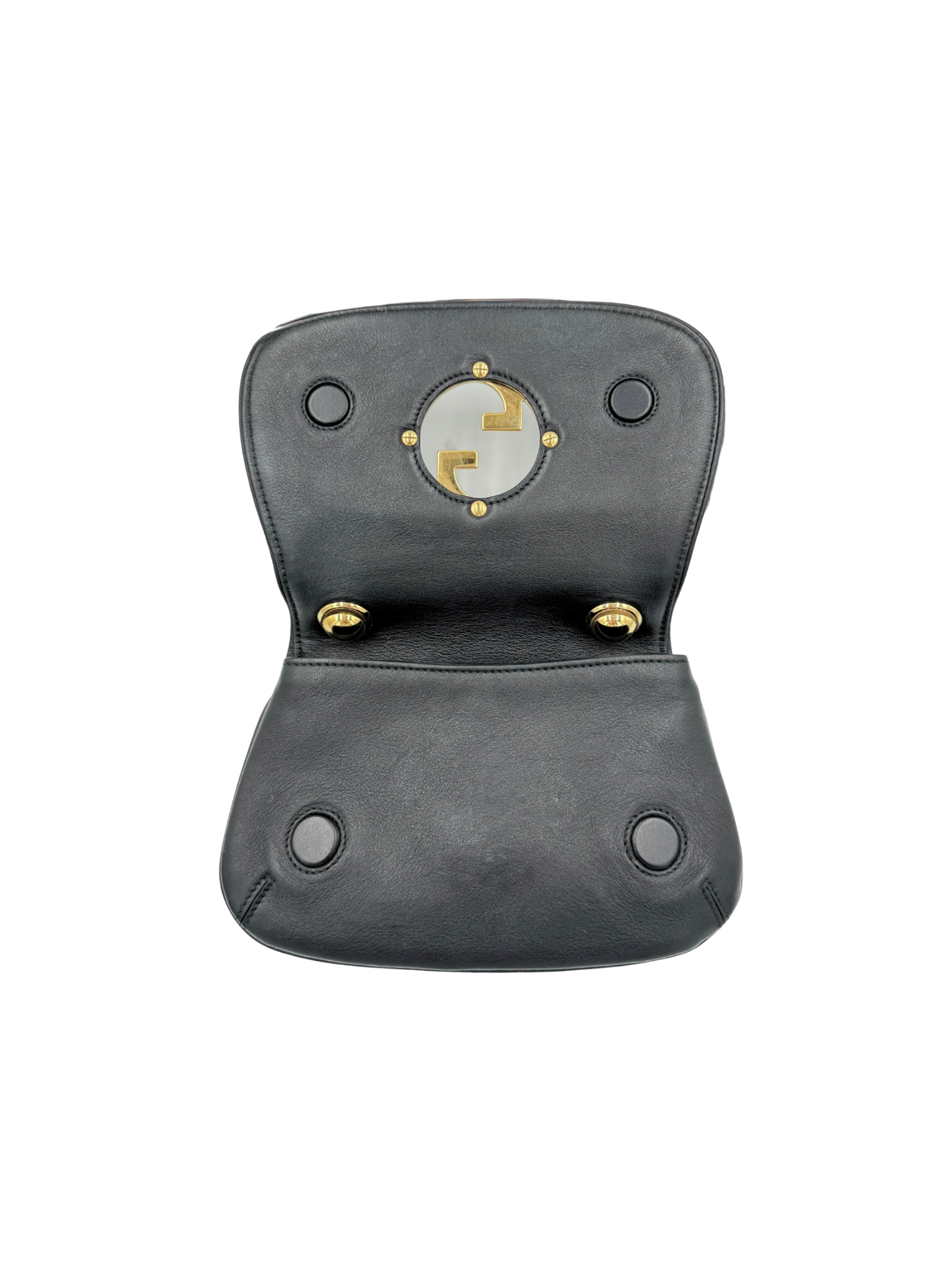 Small Blondie GG Logo Shoulder Bag with Canvas Strap in Black Leather