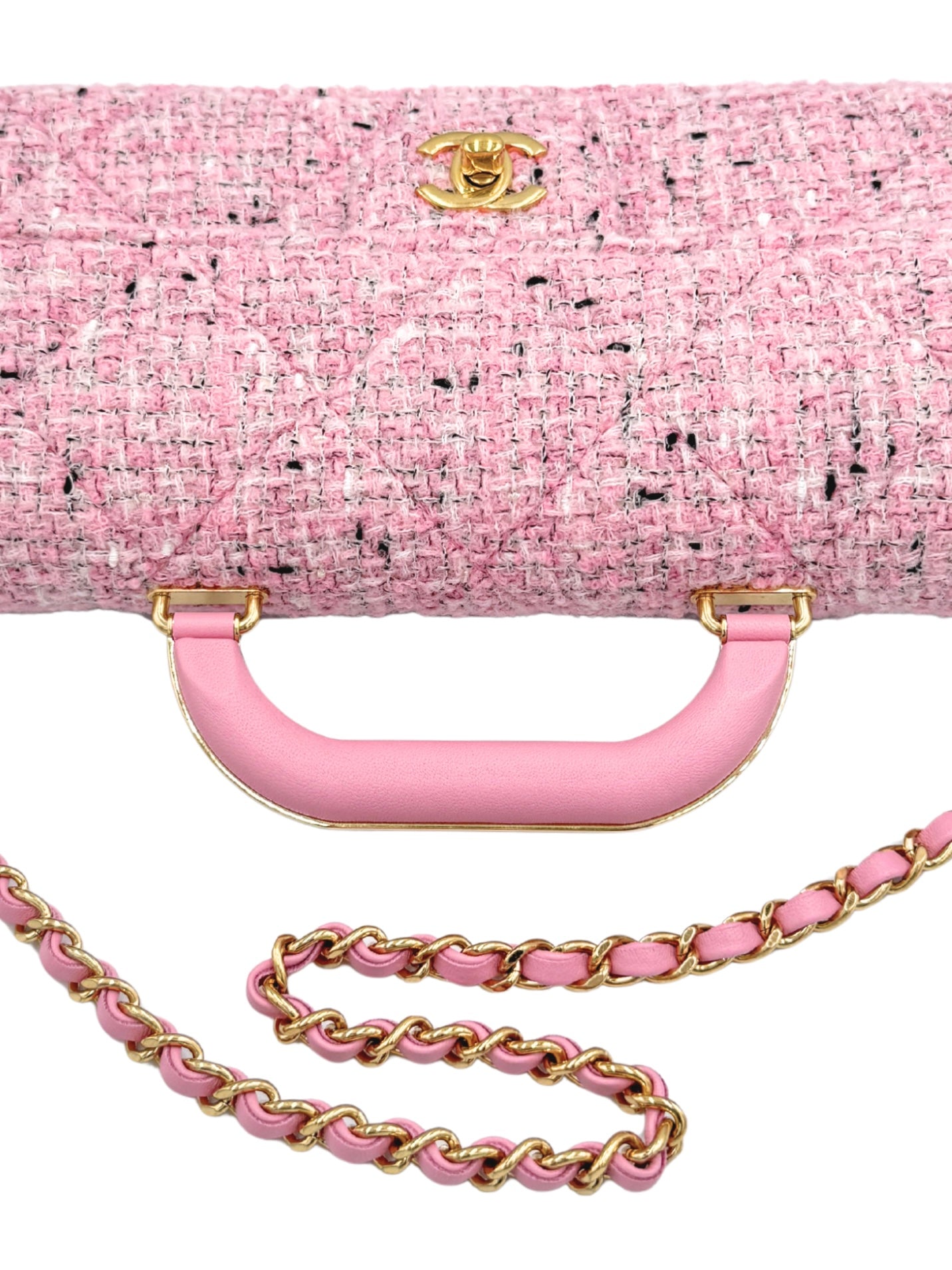 East-West Classic Flap Clutch Shoulder Bag in Pink Tweed (Cruise 2025/2026 Collection)