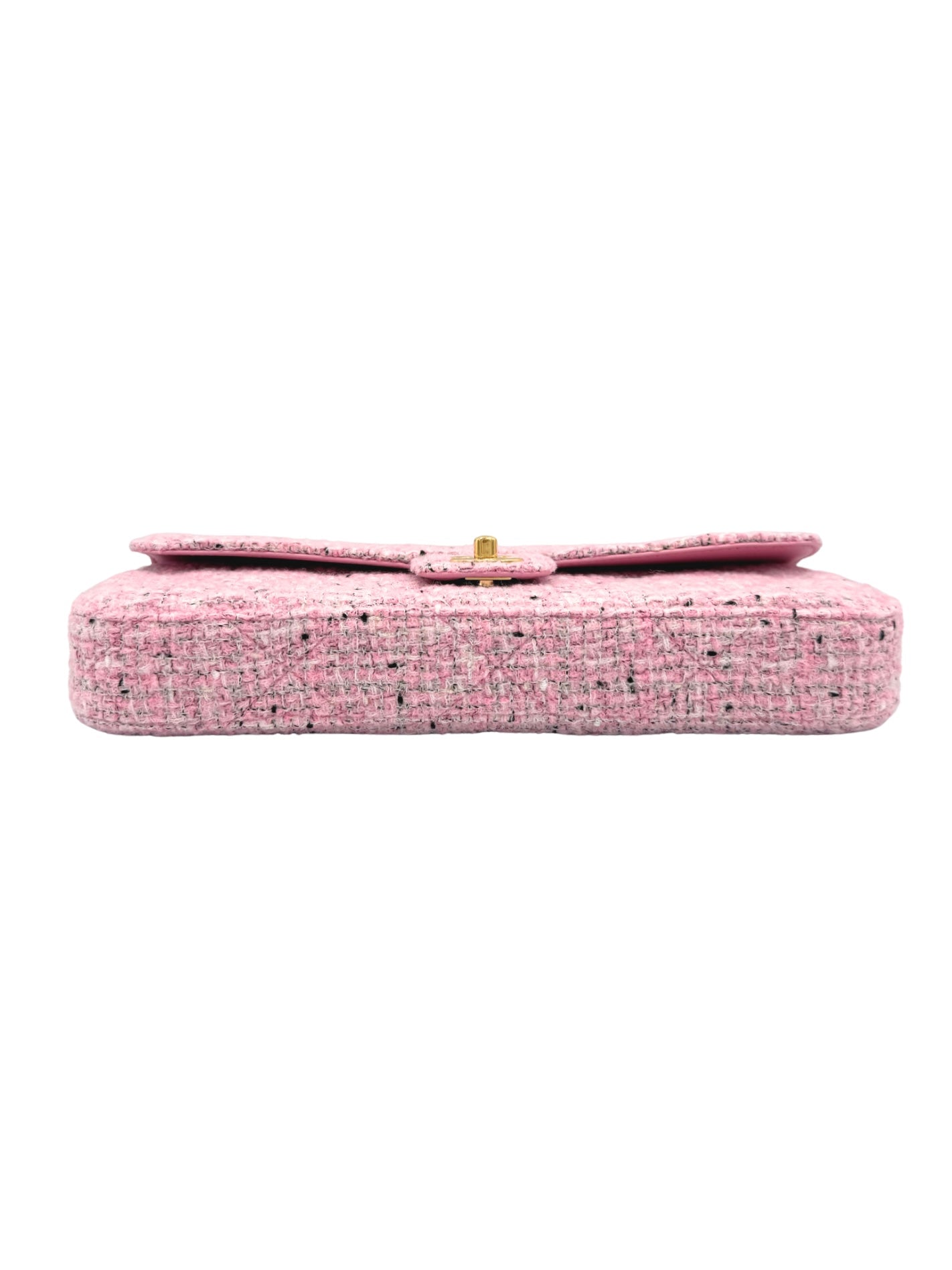 East-West Classic Flap Clutch Shoulder Bag in Pink Tweed (Cruise 2025/2026 Collection)