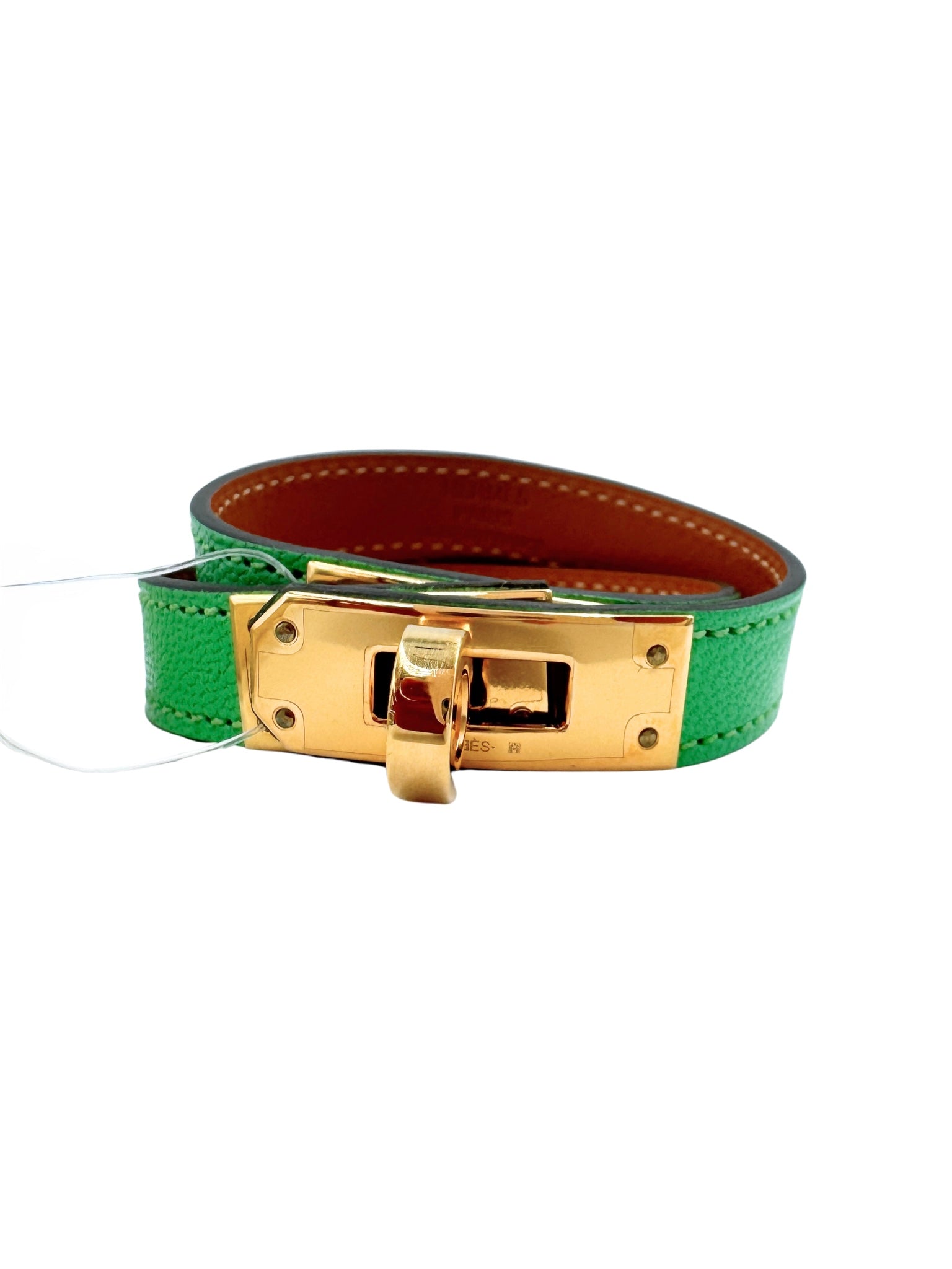 Size T2 Kelly Double Tour Bracelet in Vert Comics Chevre Chamkila Goatskin Leather