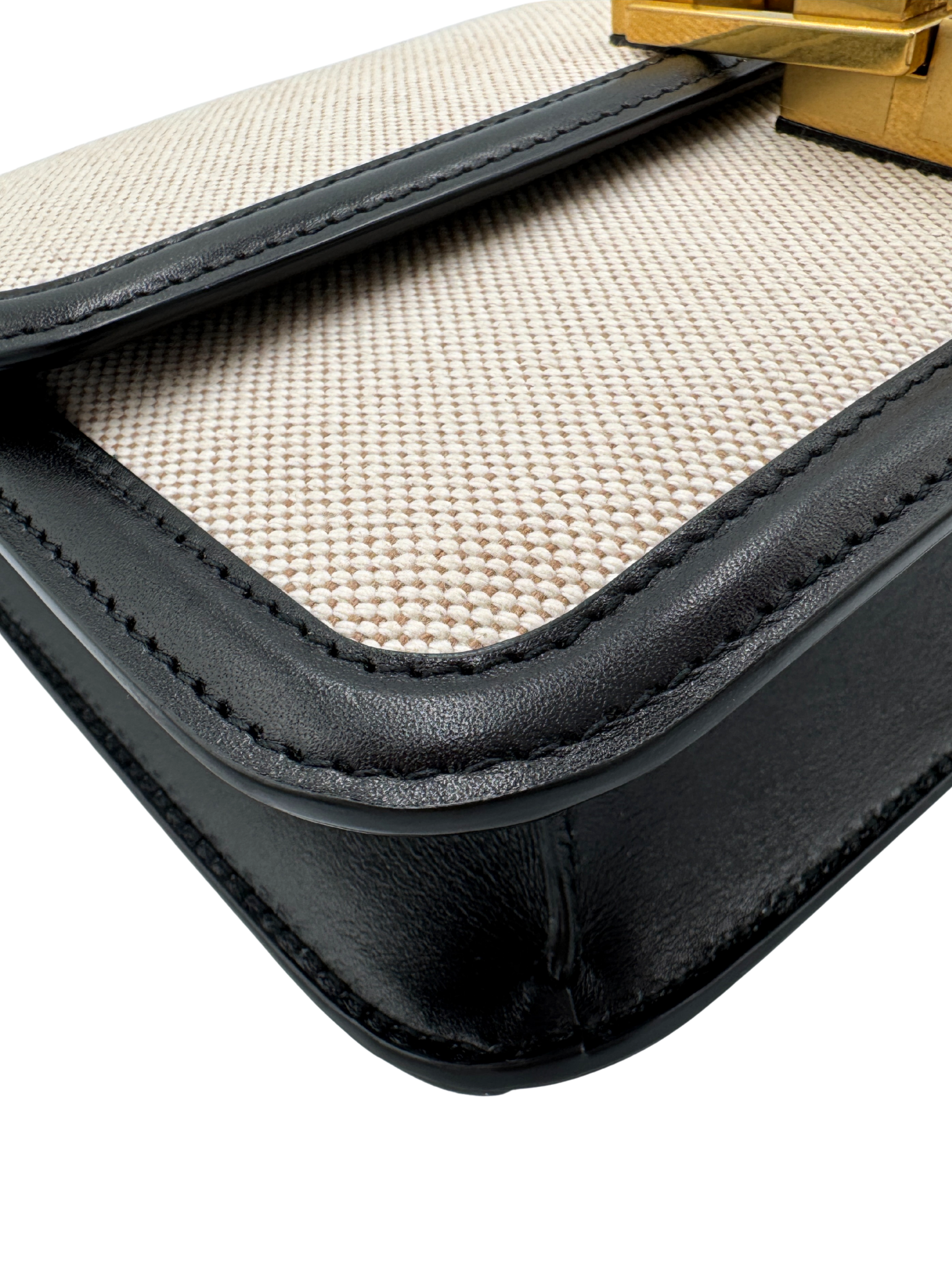 Le Carré Shoulder Bag in Ivory Canvas with Black Leather Trim