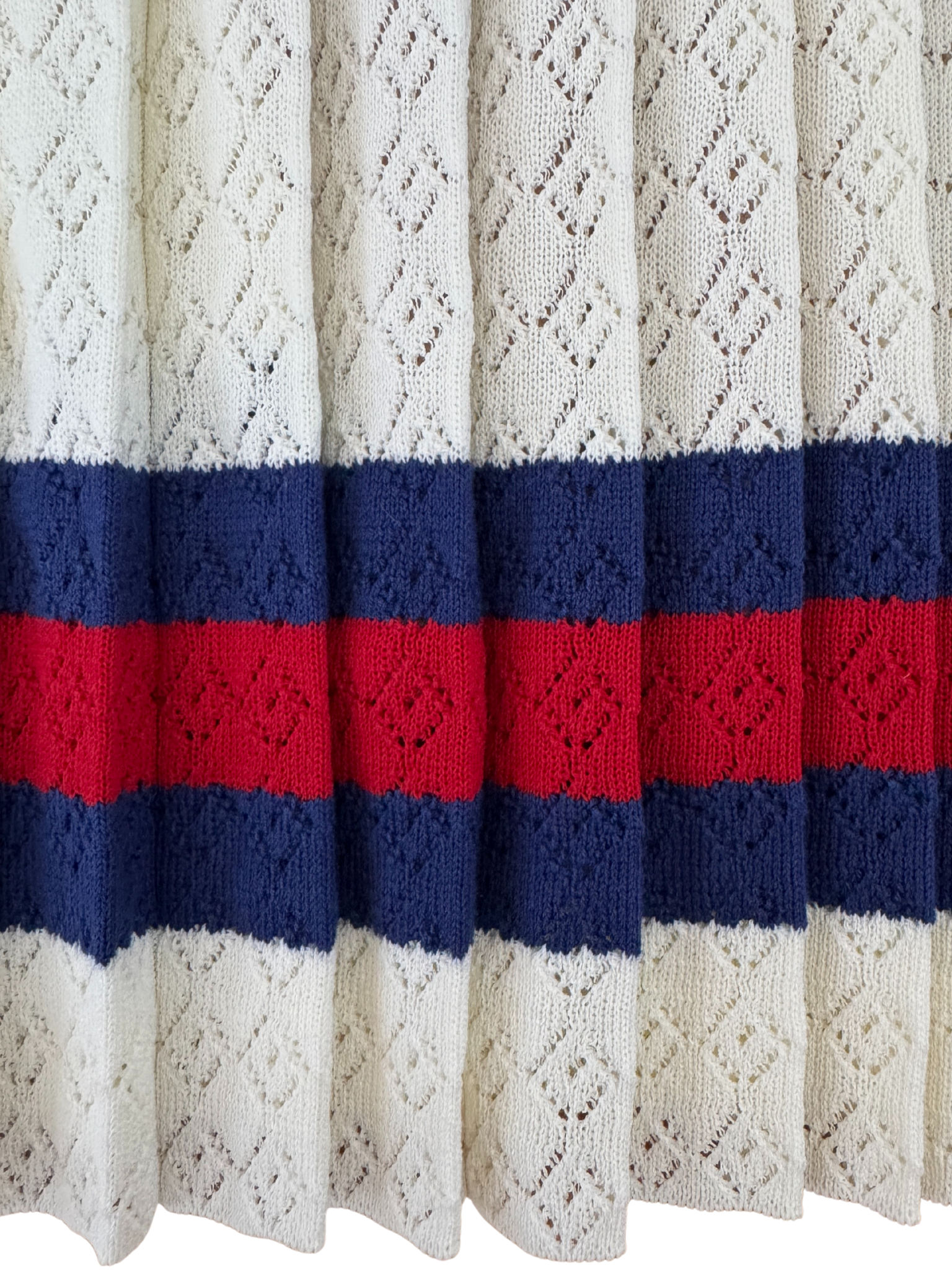 Size L GG Monogram Pleated Midi Skirt in Ivory Knit with Gucci Web Trim