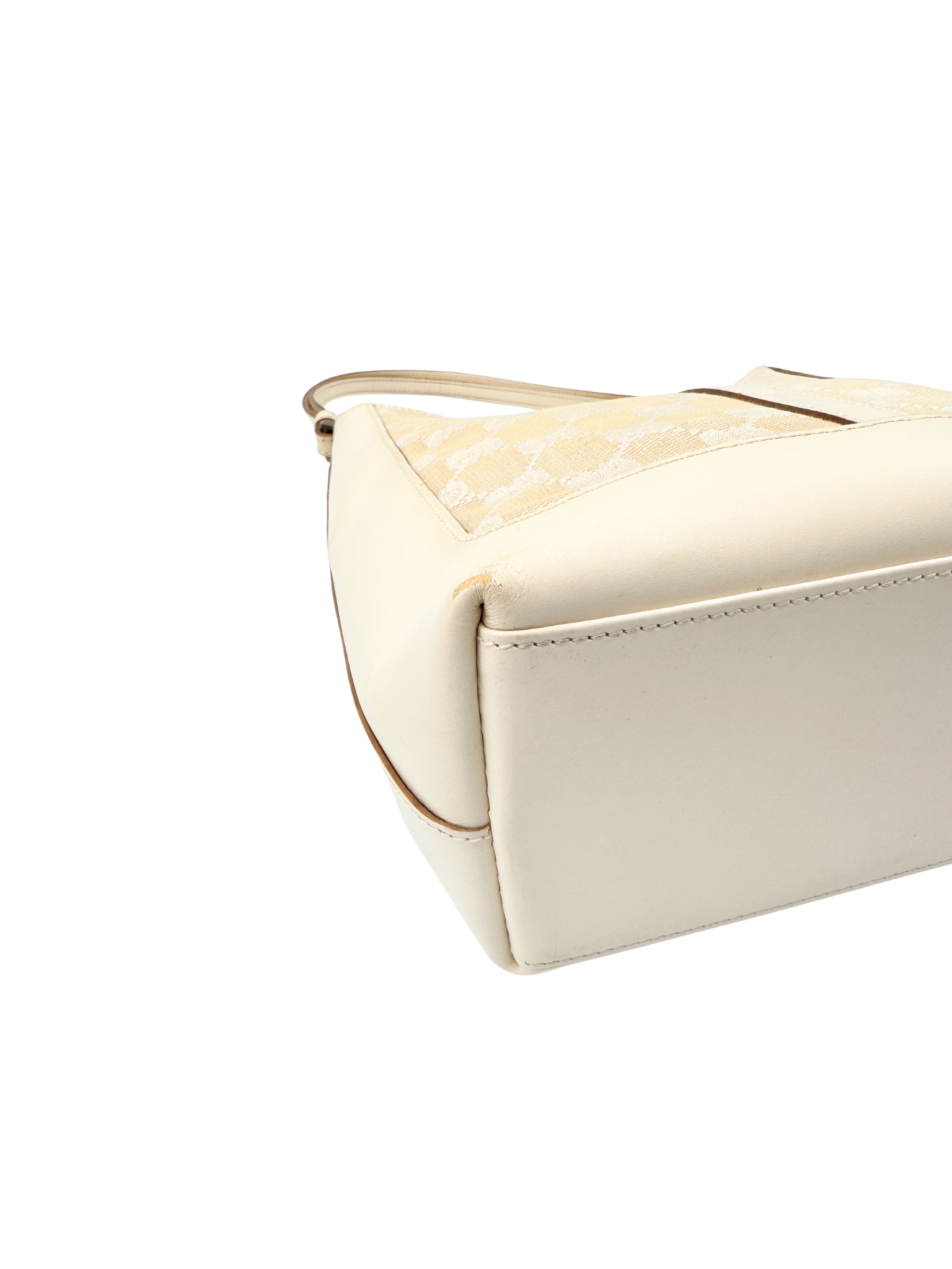 Vintage Jackie Structured Hobo Shoulder Bag in Ivory Monogram GG Supreme Canvas with White Leather Trim