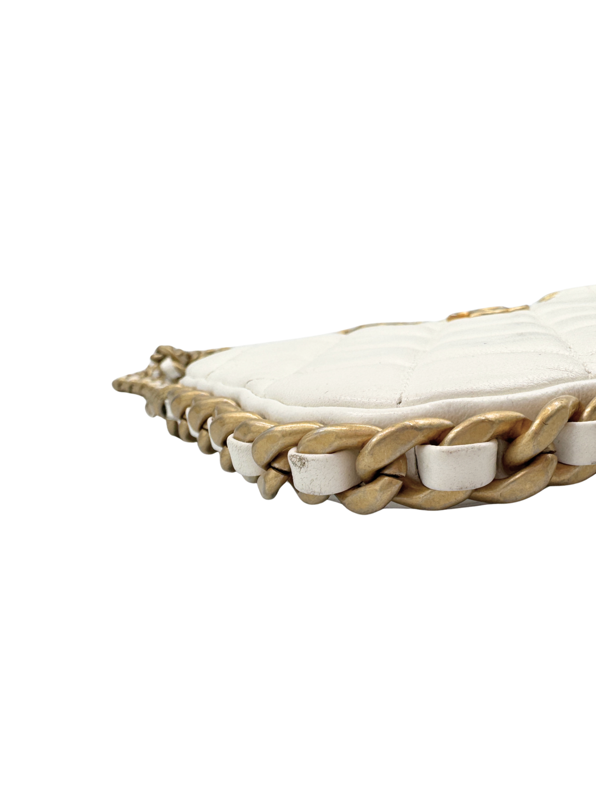 Classic Quilted Chain Around Trendy Hobo Shoulder Bag with Top Handle in White Lambskin Leather