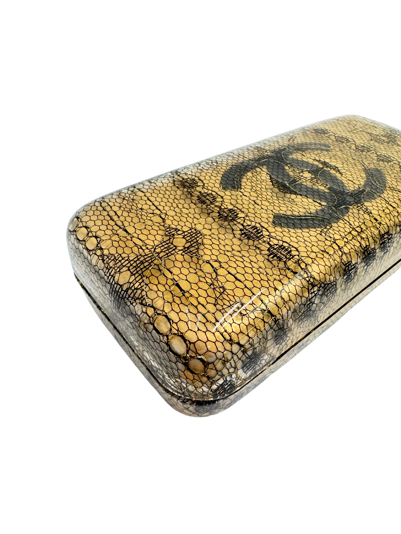 Lace CC Minaudiere in Gold & Black Acrylic Plexiglass