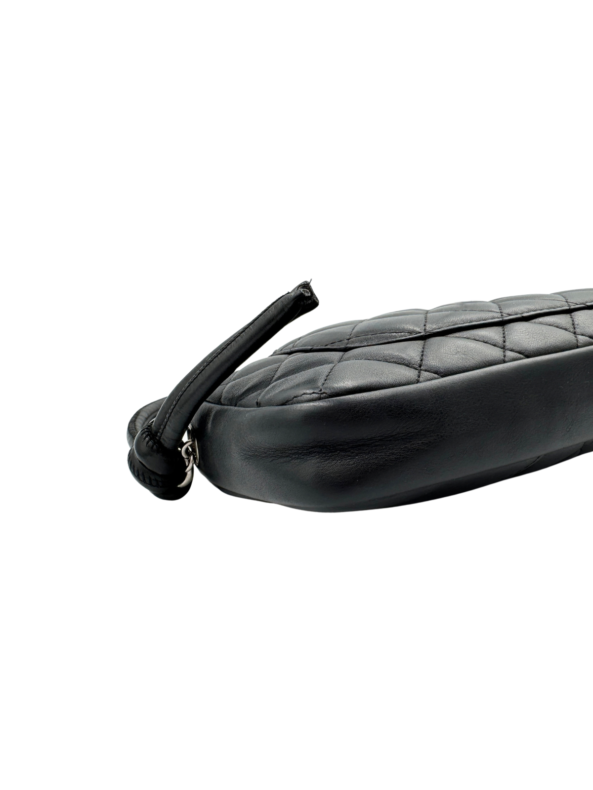 Vintage Karl Lagerfeld Era CC Cambon Ligne Quilted Shoulder Bag in Black Leather