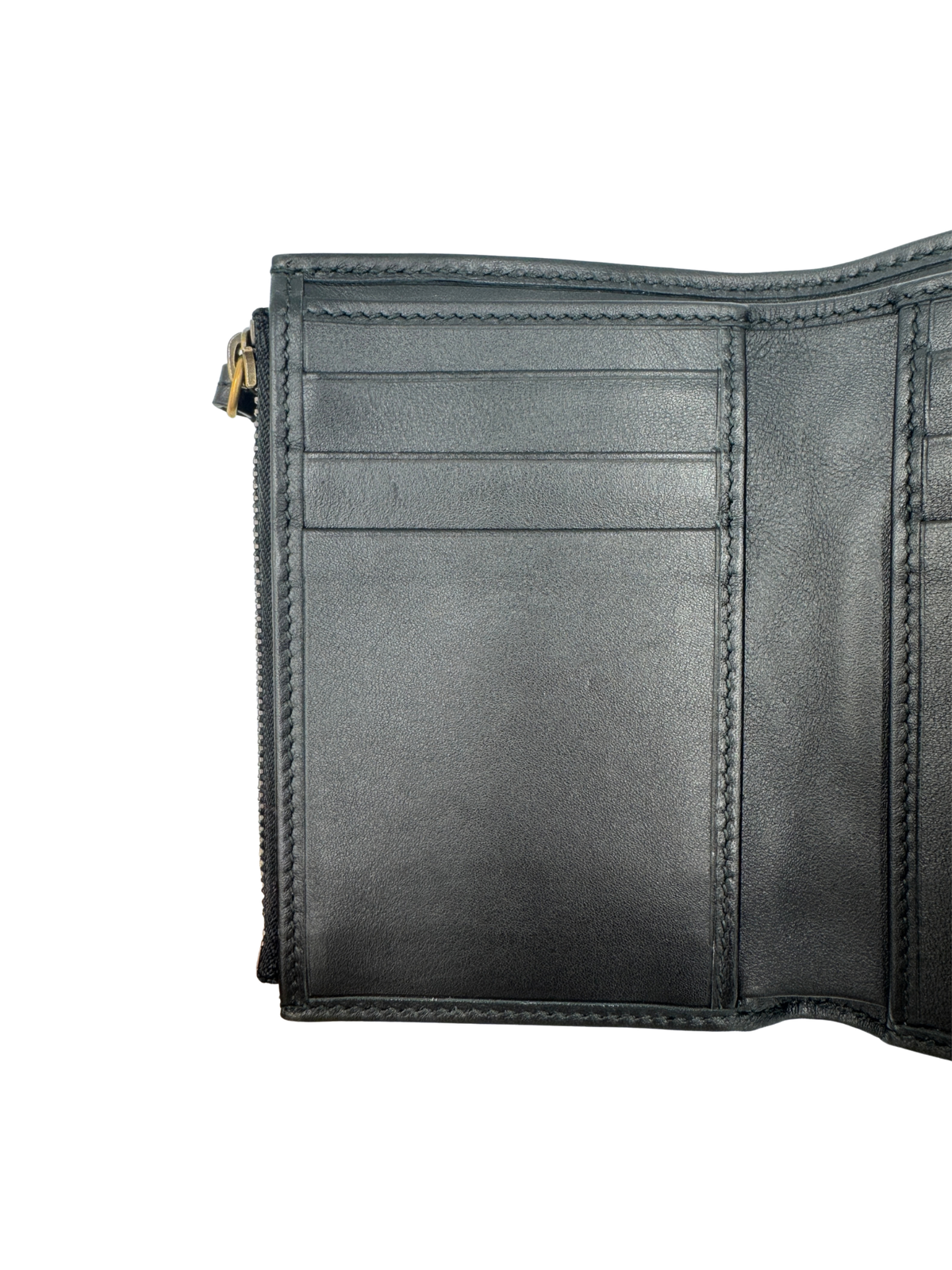 GG Marmont Tri-Fold Compact Wallet in Black Leather