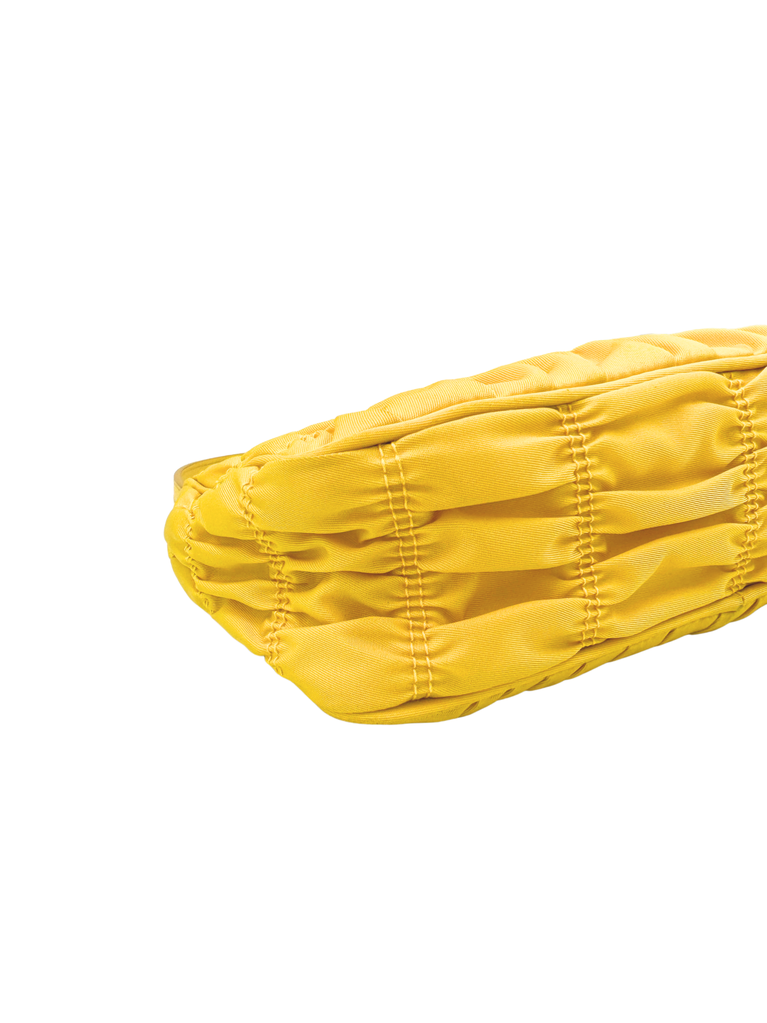 Ruched Shoulder Bag with Triangle Logo Plate in Yellow Nylon