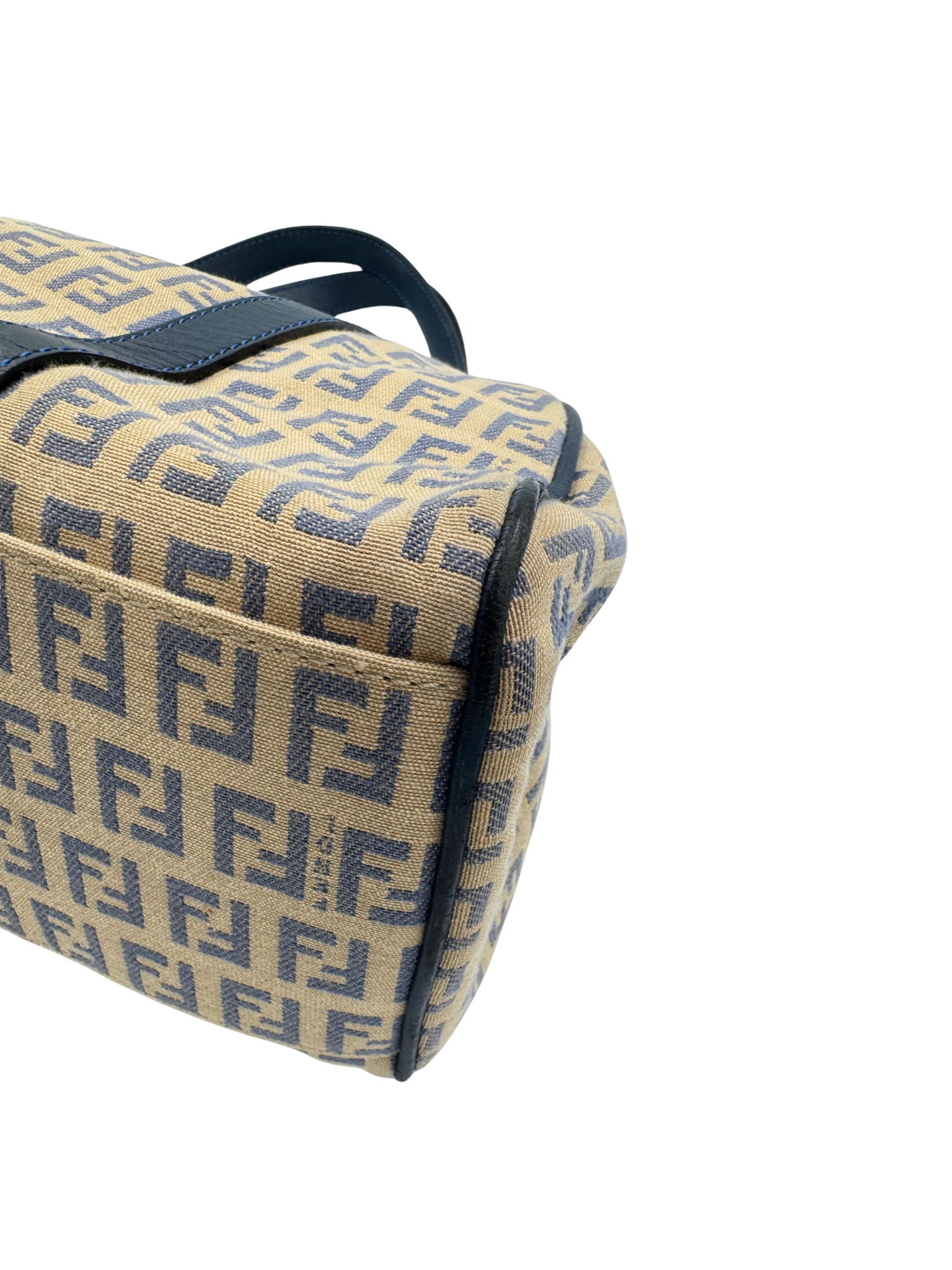Vintage FF Zucchino Monogram Trapezoid Shoulder Bag in Ivory and Navy Canvas