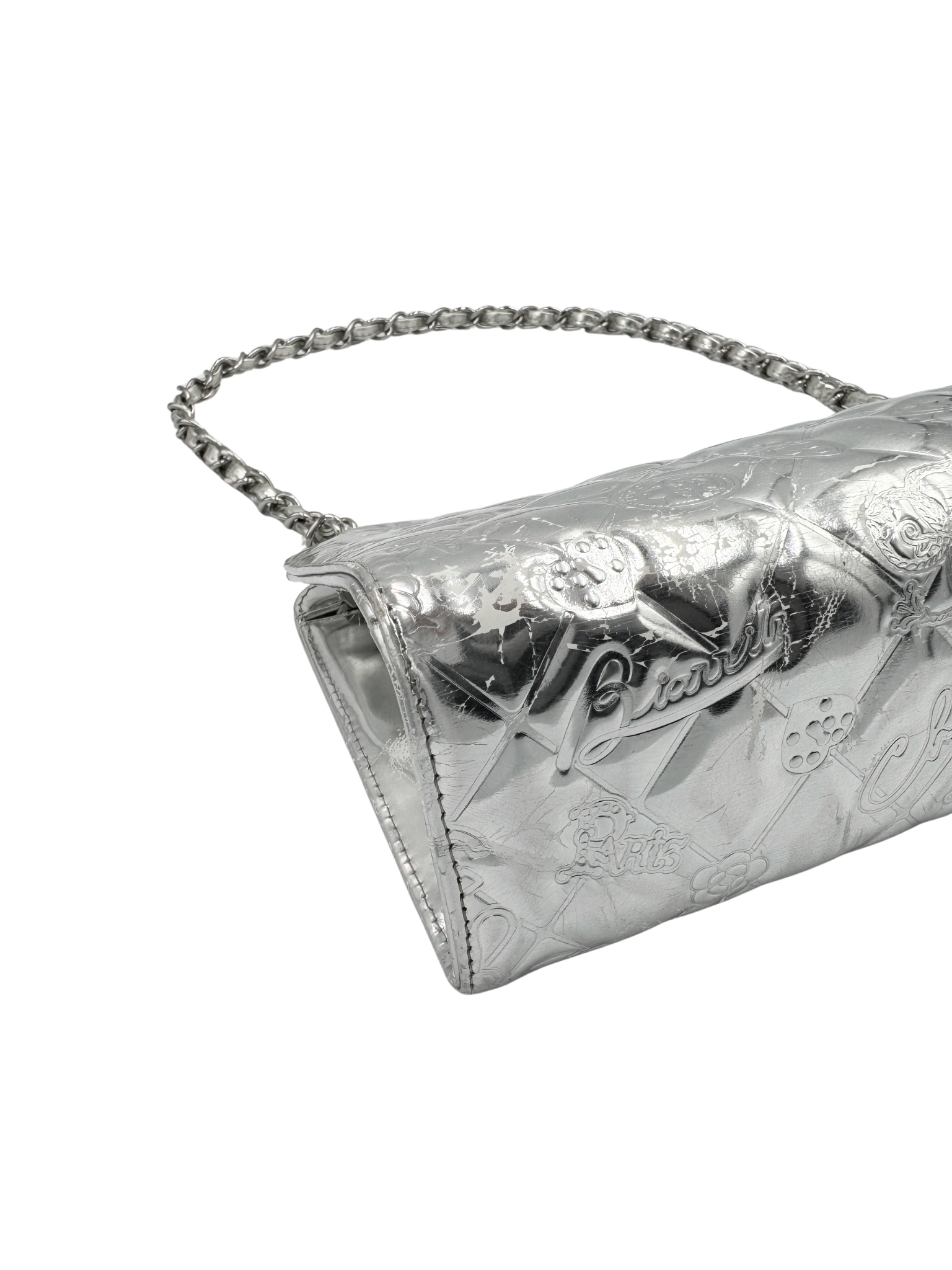 Vintage Lucky Symbols Shoulder Bag in Silver Leather