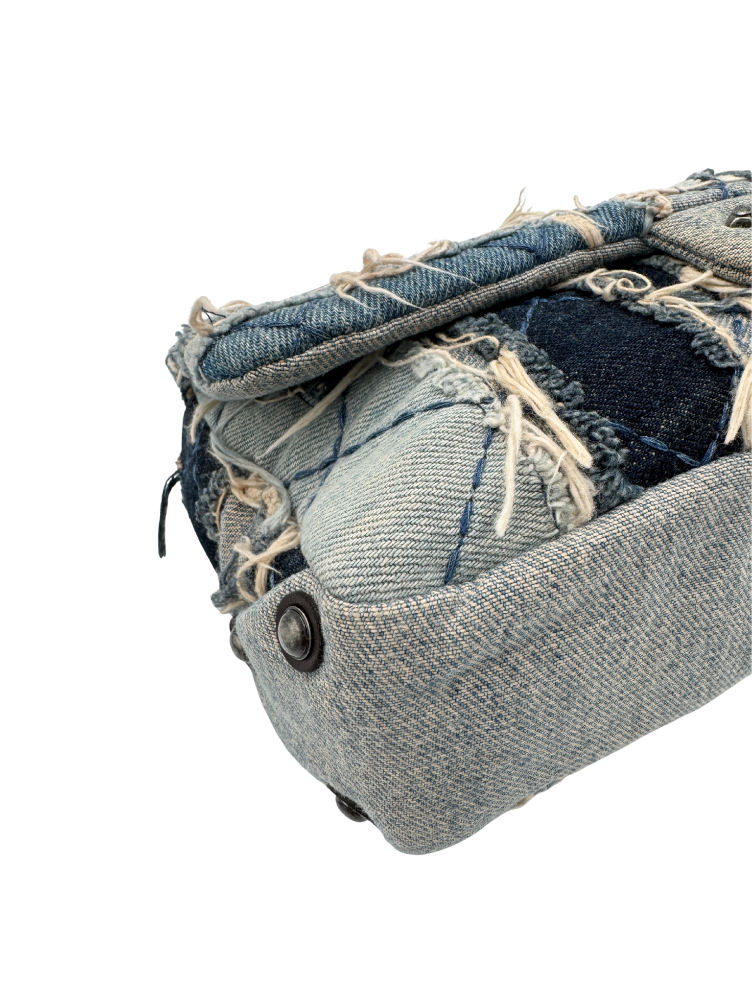 Paris Dallas Collection East-West Classic Flap Shoulder Bag in Patchwork Denim