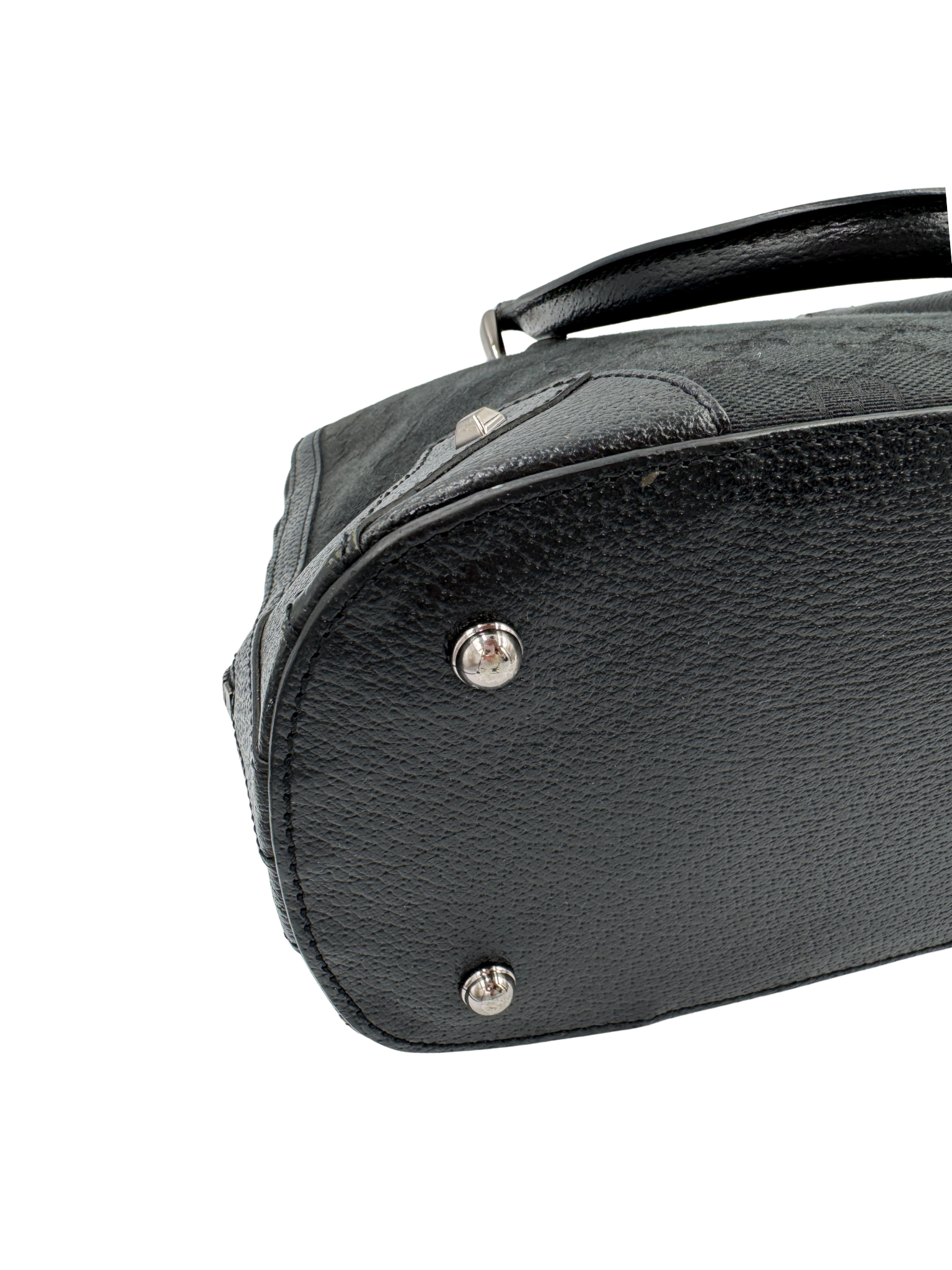 Vintage Tom Ford Era Dome Satchel with Top Handle and Micro Studs in Black Monogram GG Supreme Canvas with Leather Trim