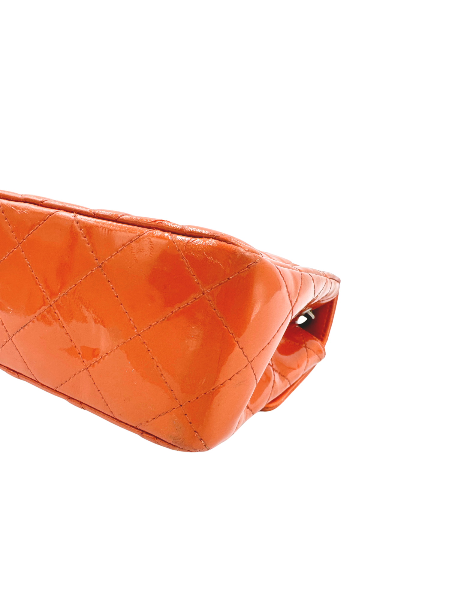 Vintage Karl Lagerfeld Era Square Mini Classic Flap Bag with CC Turnlock in Orange Patent Leather