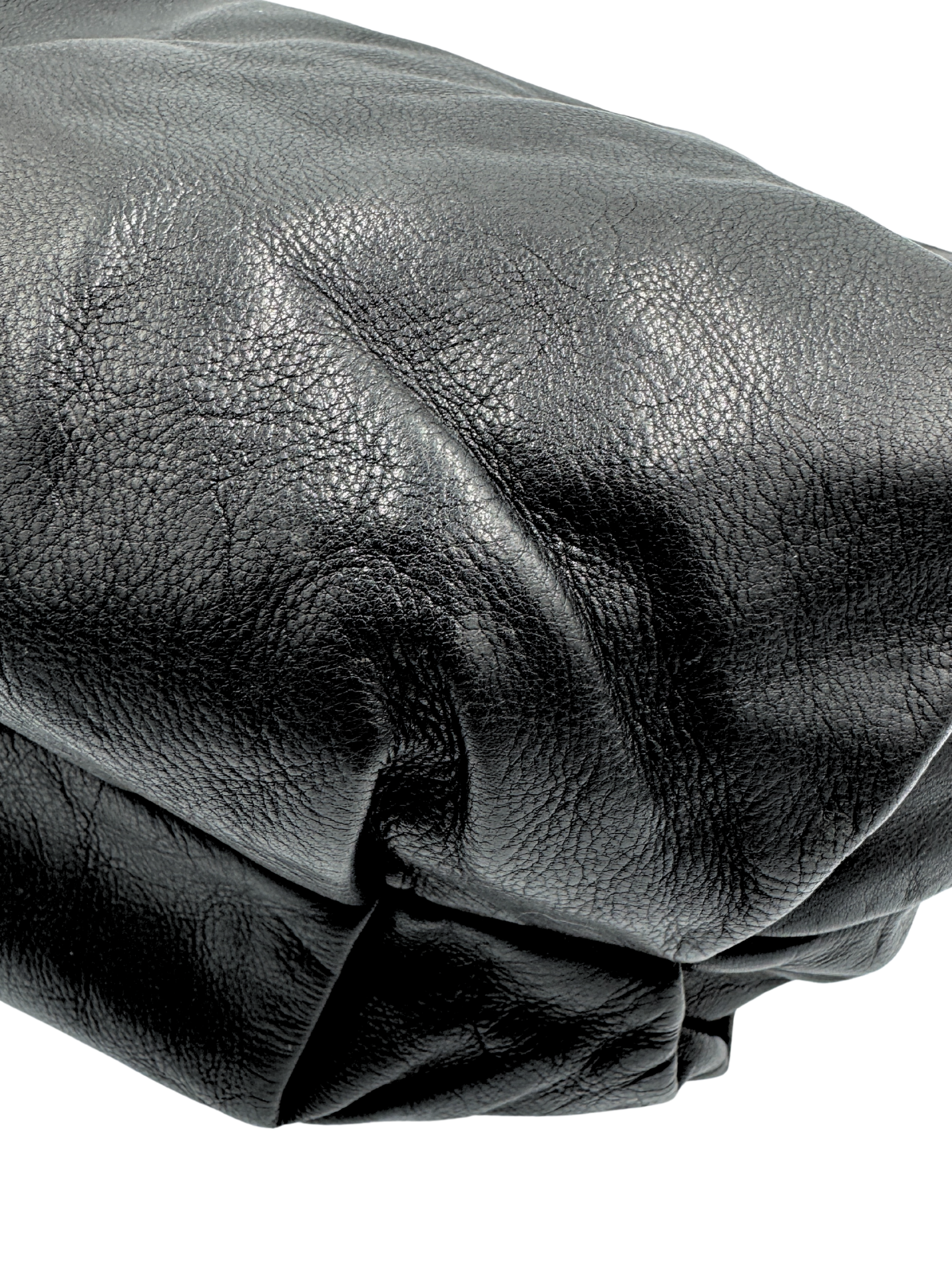 Hobo Shoulder Bag w/ Detachable Bag Charm in Black Aged Leather
