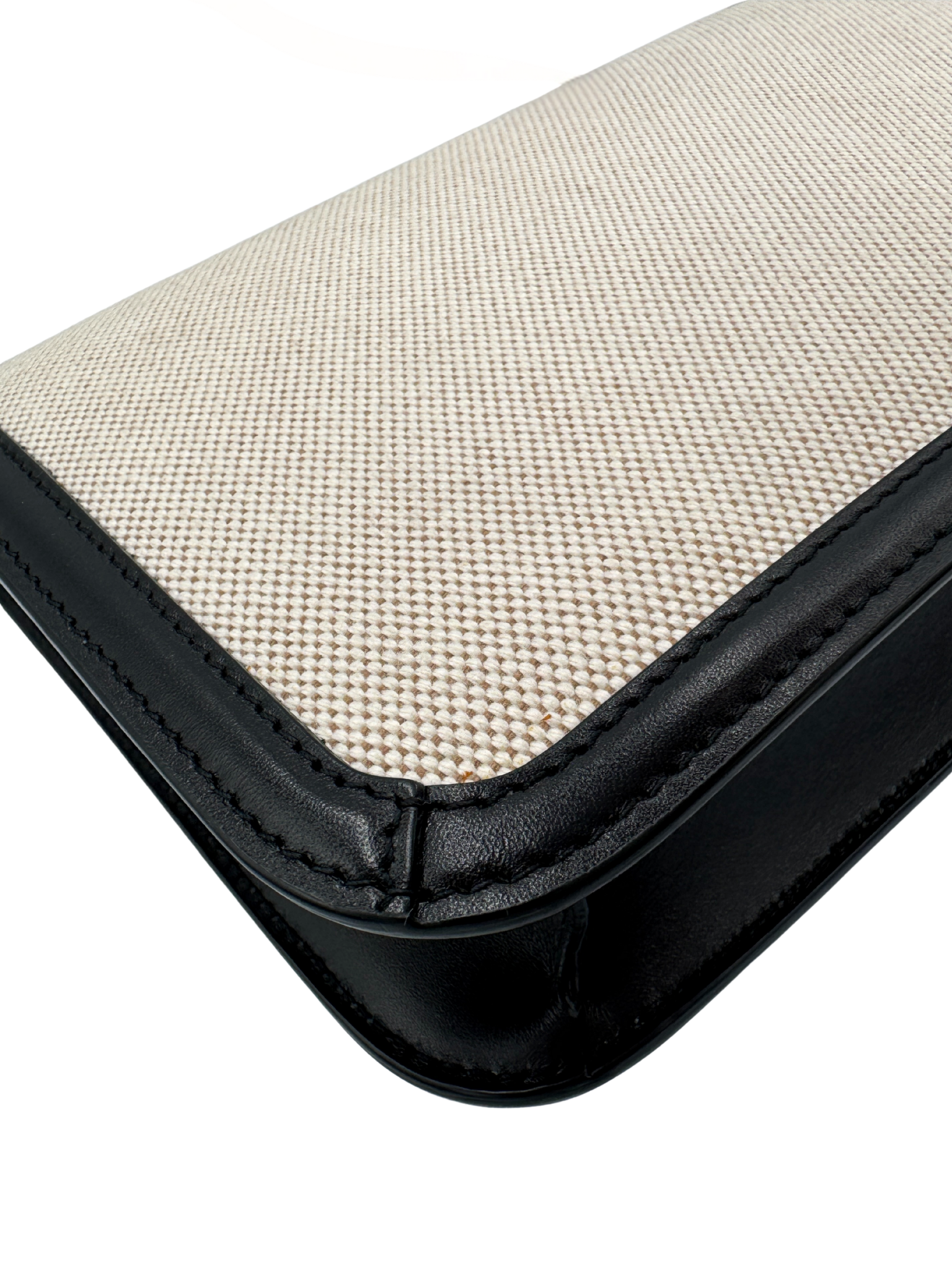 Le Carré Shoulder Bag in Ivory Canvas with Black Leather Trim