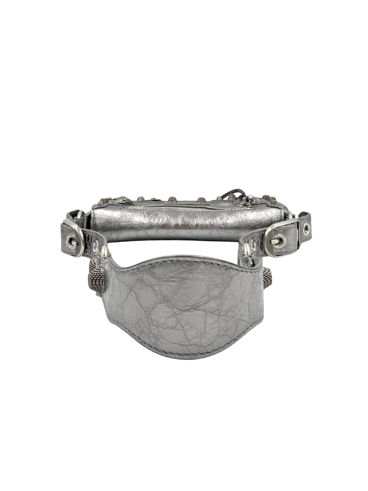Metallic Small Le Cagole Sling City Shoulder Bag in Aged Silver Pewter Leather