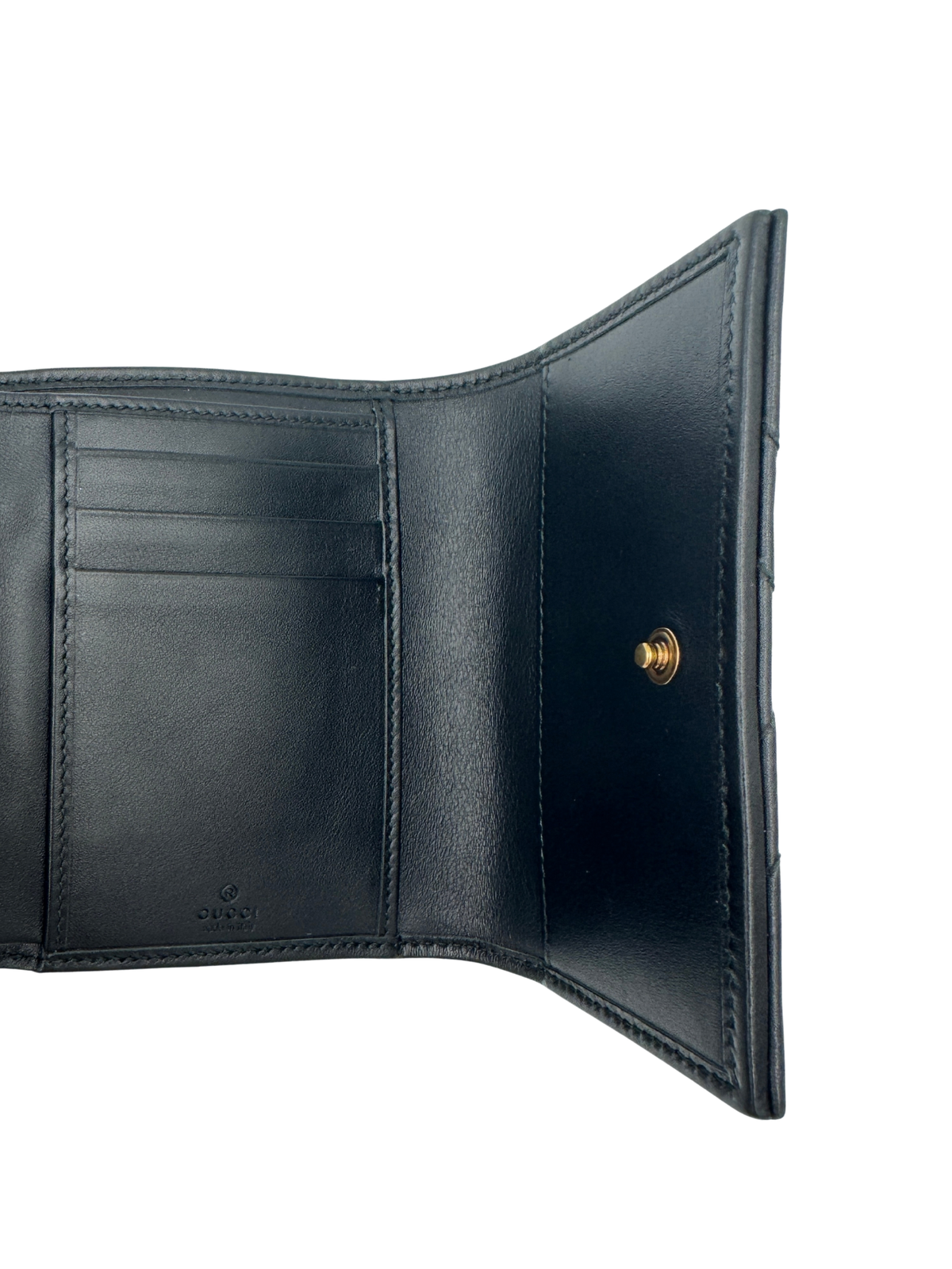 GG Marmont Tri-Fold Compact Wallet in Black Leather