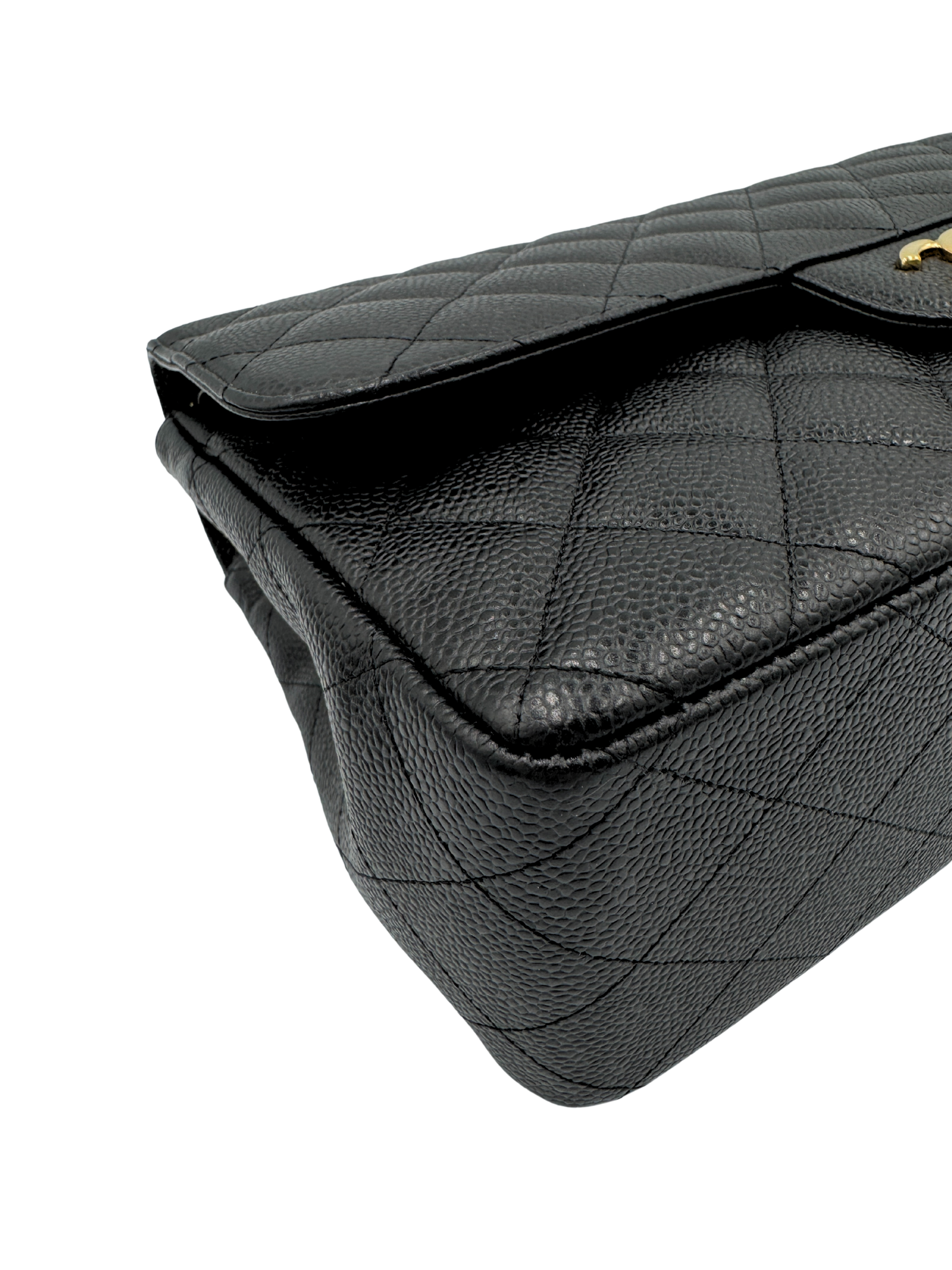 Quilted Jumbo Classic Double Flap Shoulder Bag in Black Caviar Leather