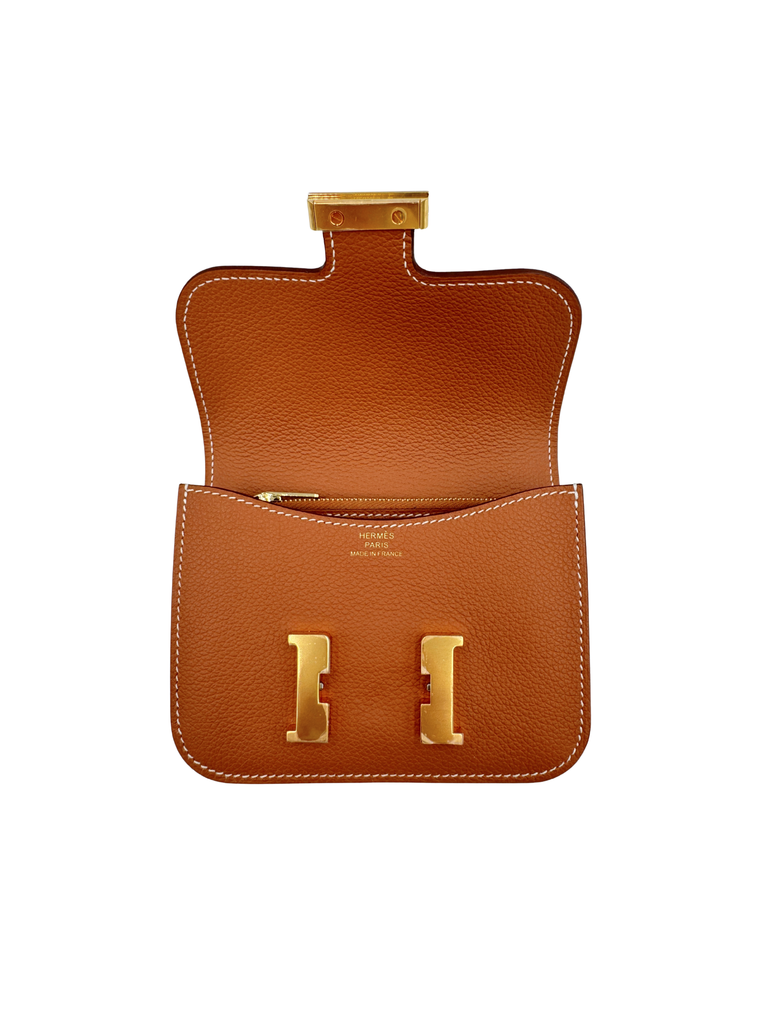 Constance Slim Compact Wallet with Removable Card Holder in Gold Evercolor Leather with Gold Hardware