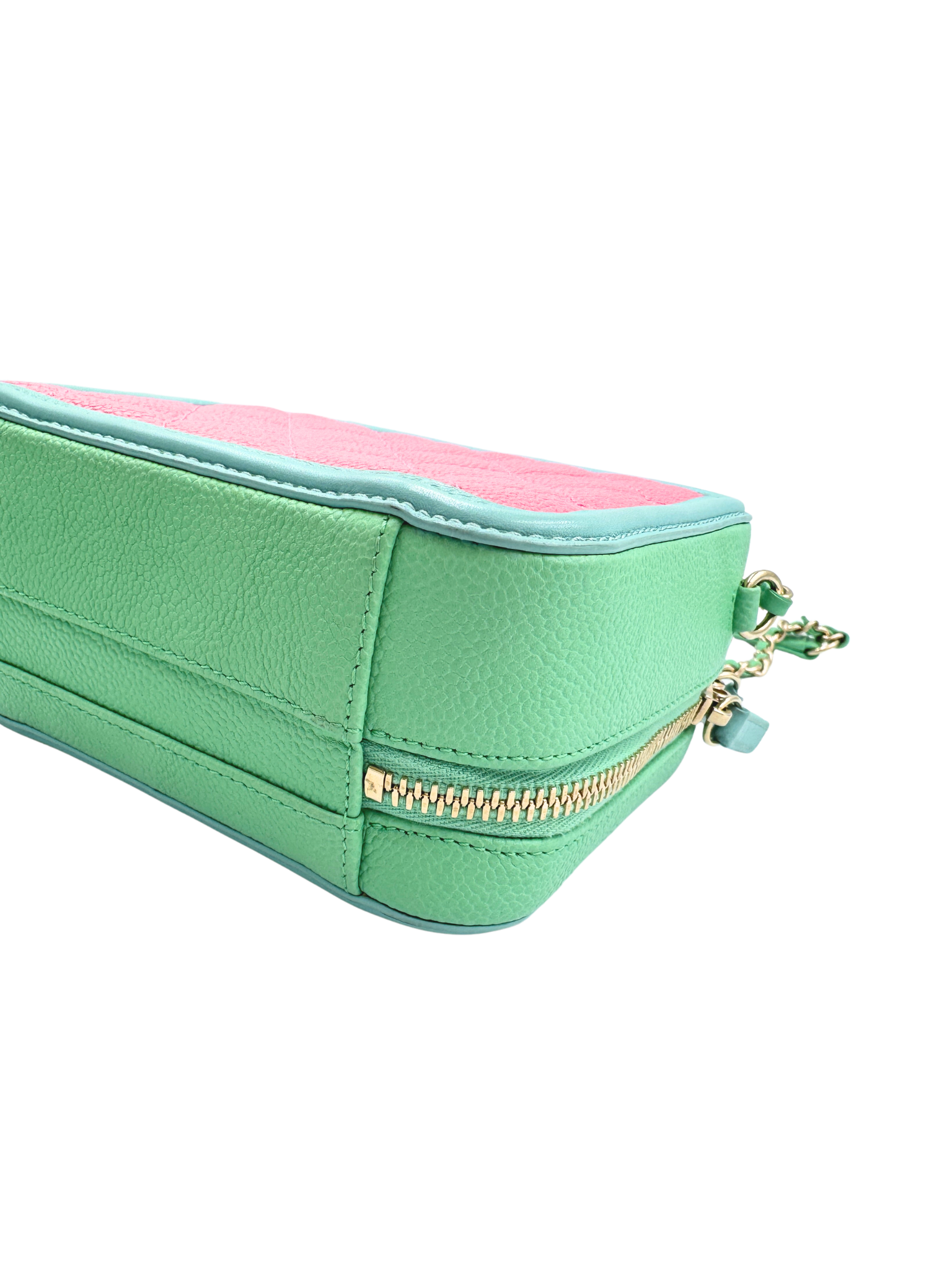 Small Tri-Color CC Classic Quilted Filigree Vanity Case Shoulder Bag in Pink/Green/Blue Caviar Leather