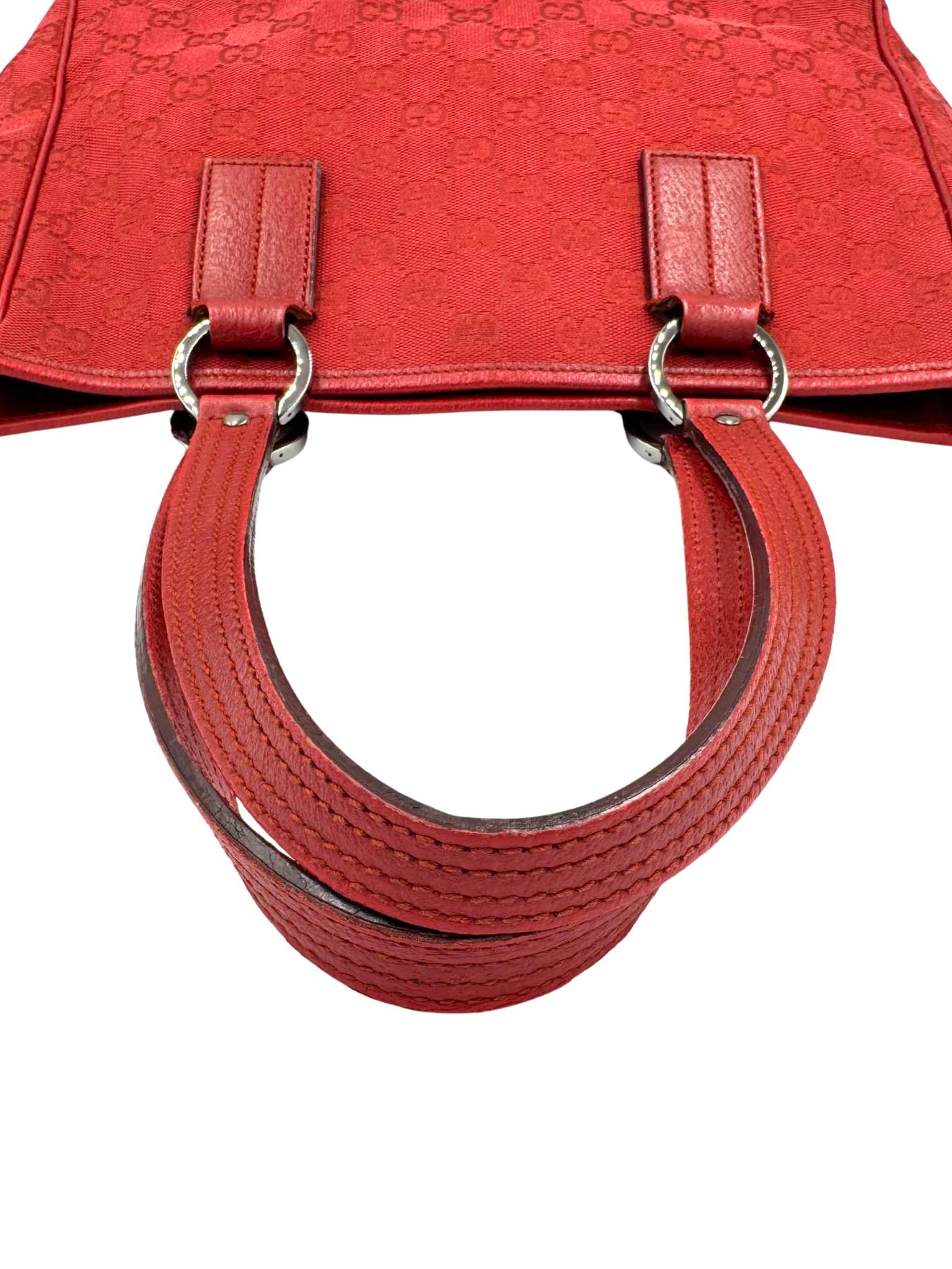 Small East-West Logo Shopping Tote Bag in Red Monogram GG Supreme Canvas