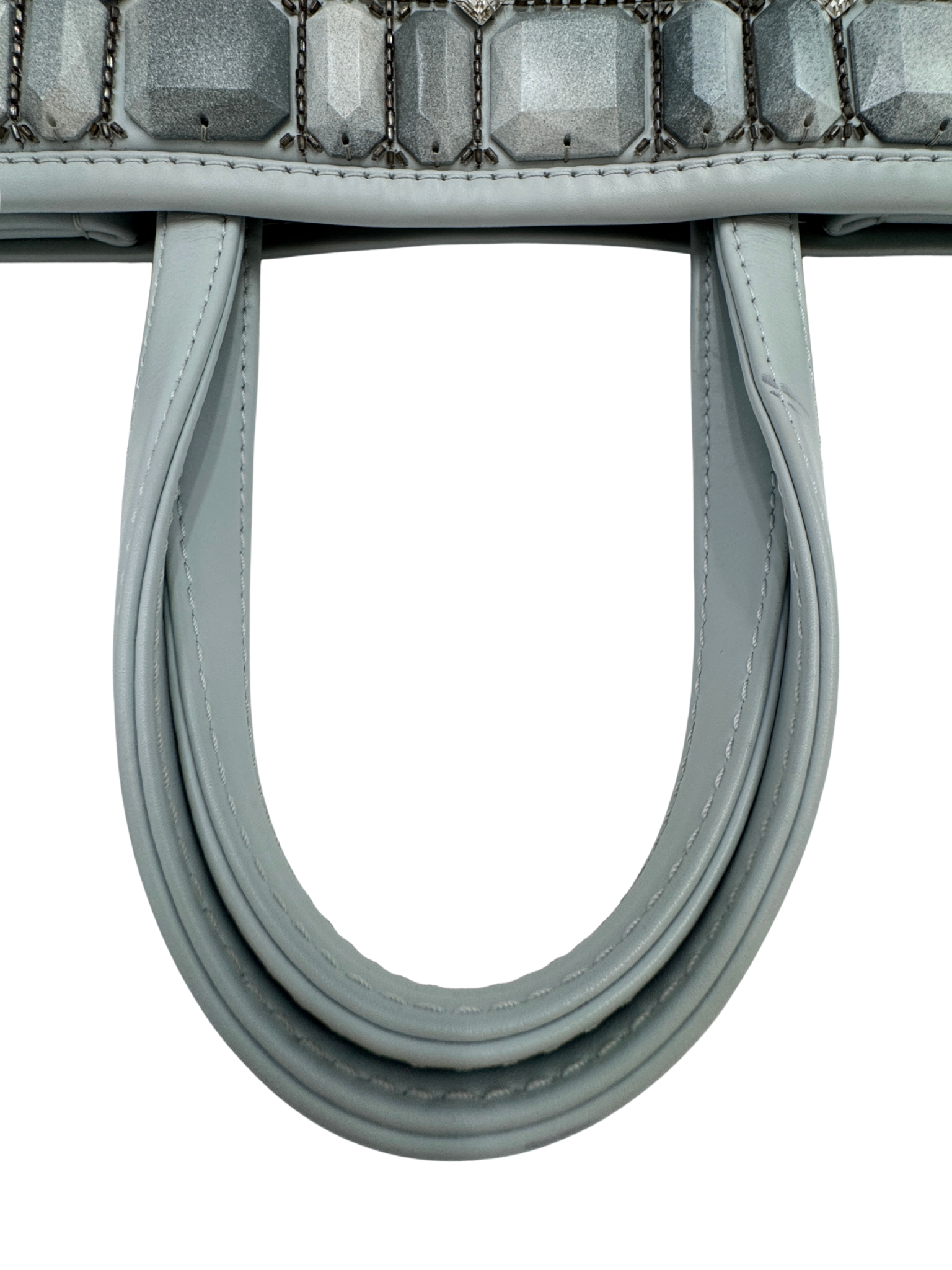 Embellished Watercolor Runway Shopping Tote Bag in Pale Blue Calfskin Leather