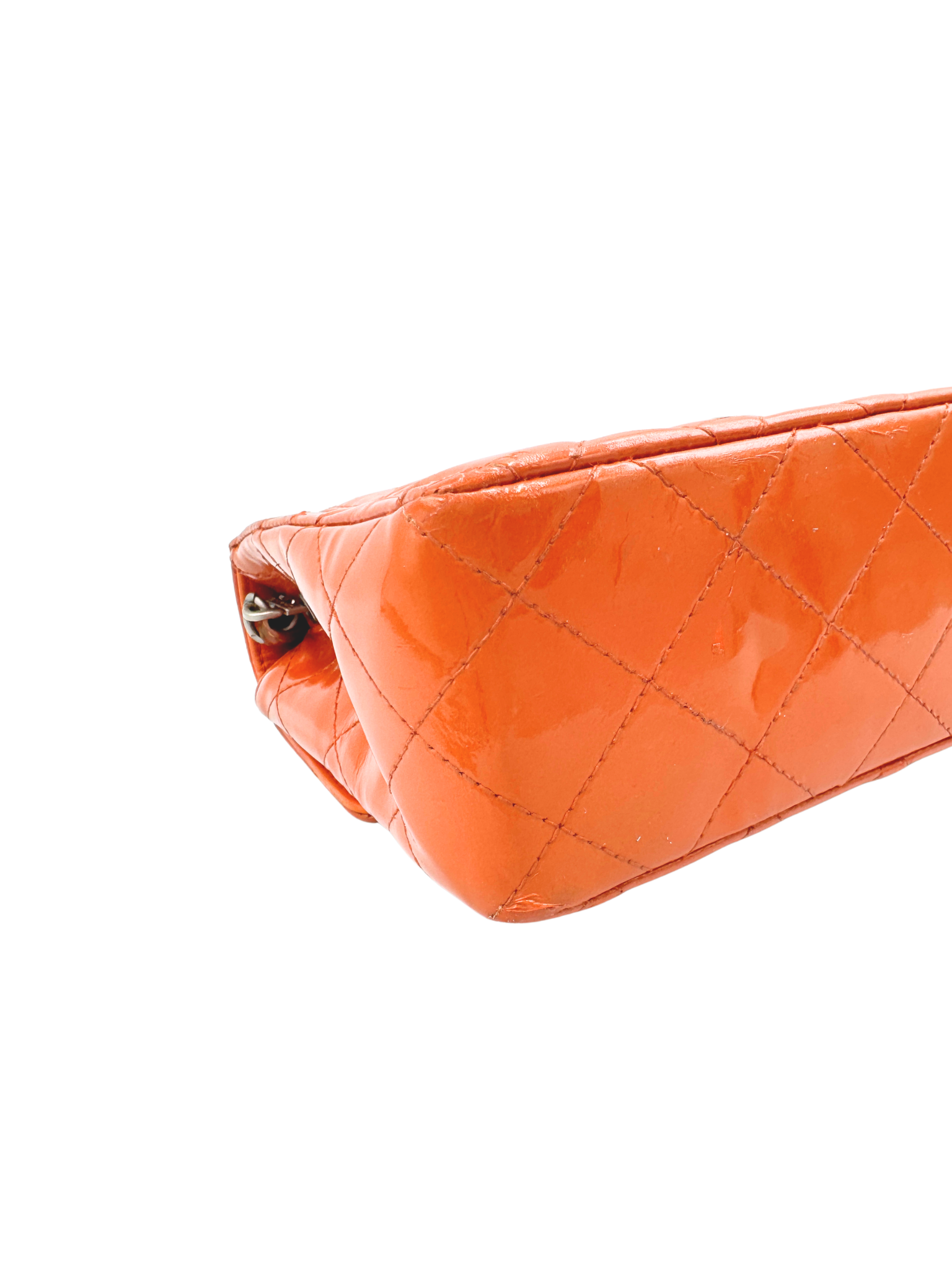 Vintage Karl Lagerfeld Era Square Mini Classic Flap Bag with CC Turnlock in Orange Patent Leather