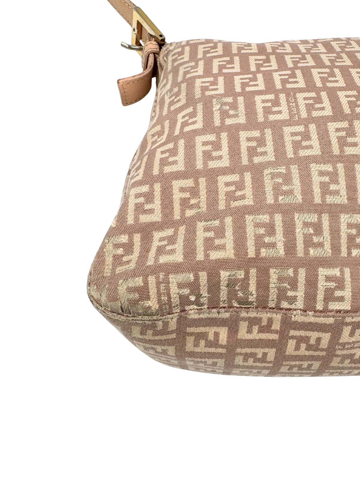 FF Logo Mamma Baguette Hobo Shoulder Bag in Mauve/Brown and Ivory Zucchino Canvas