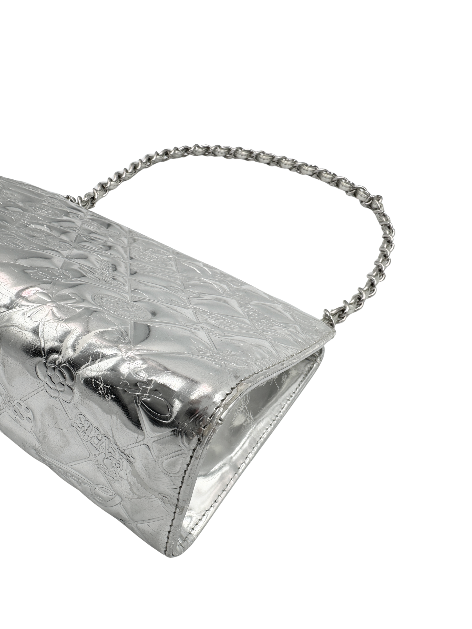 Vintage Lucky Symbols Shoulder Bag in Silver Leather