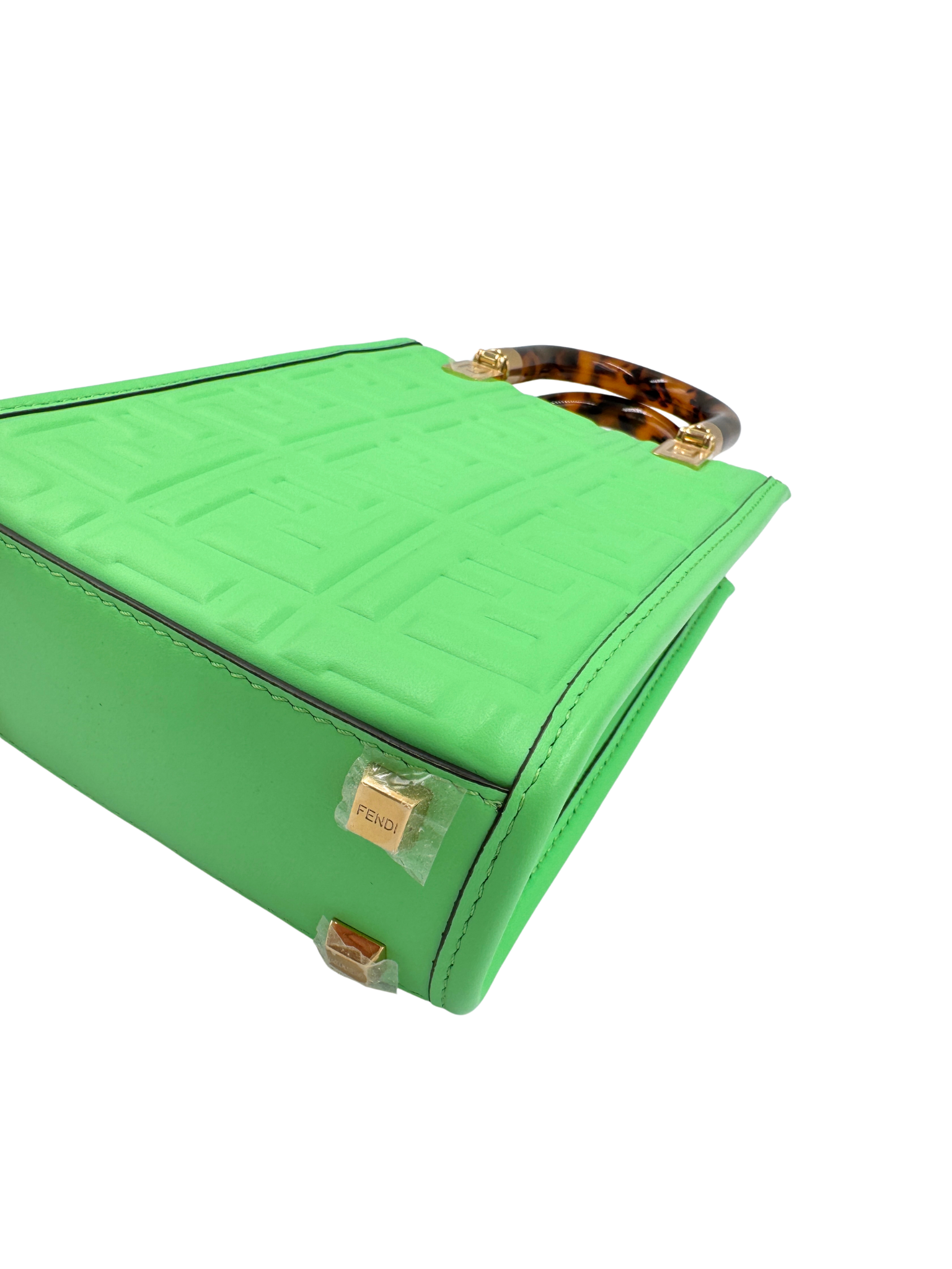 FF Mini Sunshine Shopping Tote Bag with Top Handle in Green Leather