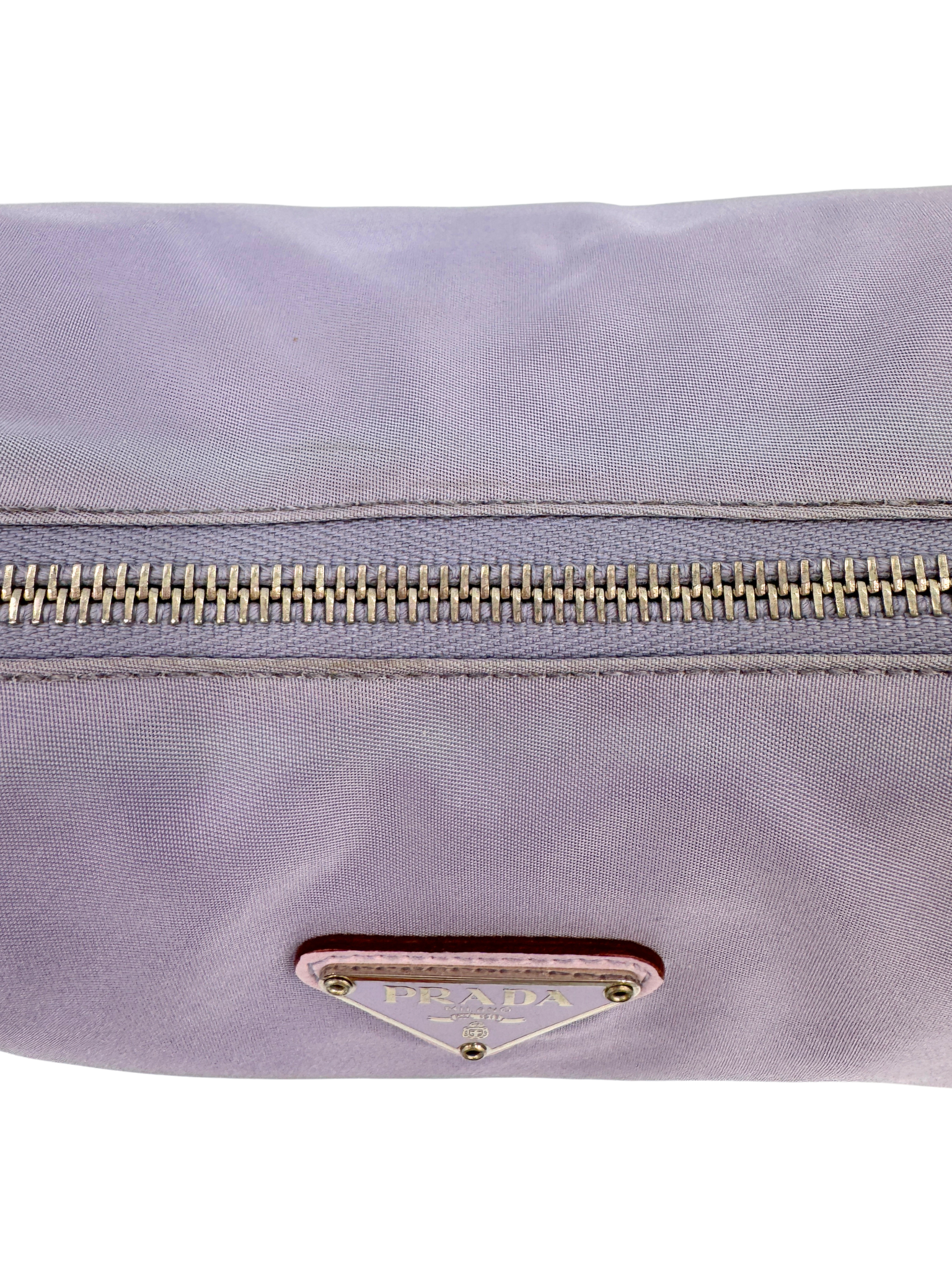 Classic Triangle Logo Plate Shoulder Bag in Lilac Nylon with Leather Trim