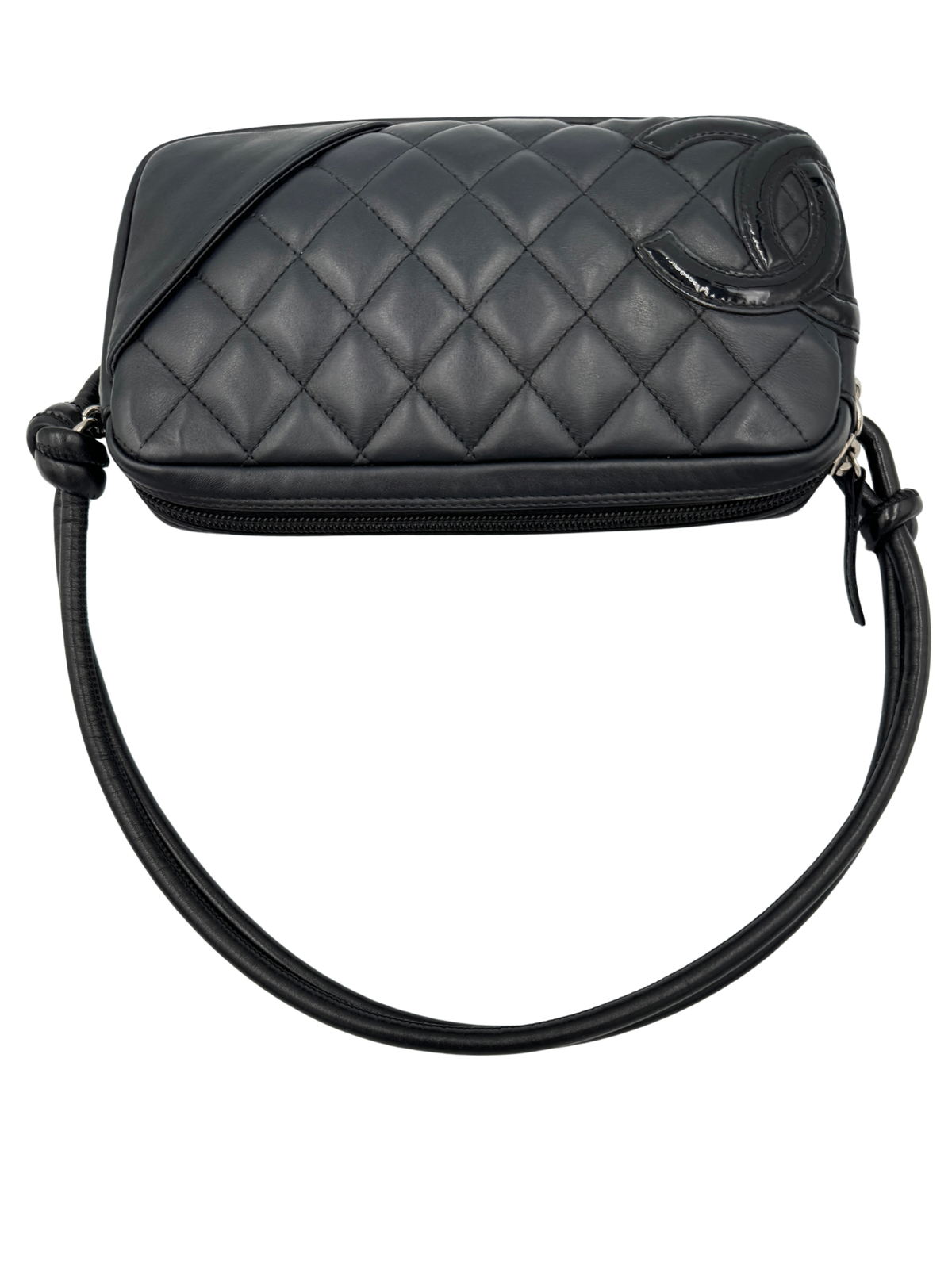 Vintage Karl Lagerfeld Era CC Cambon Ligne Quilted Shoulder Bag in Black Leather