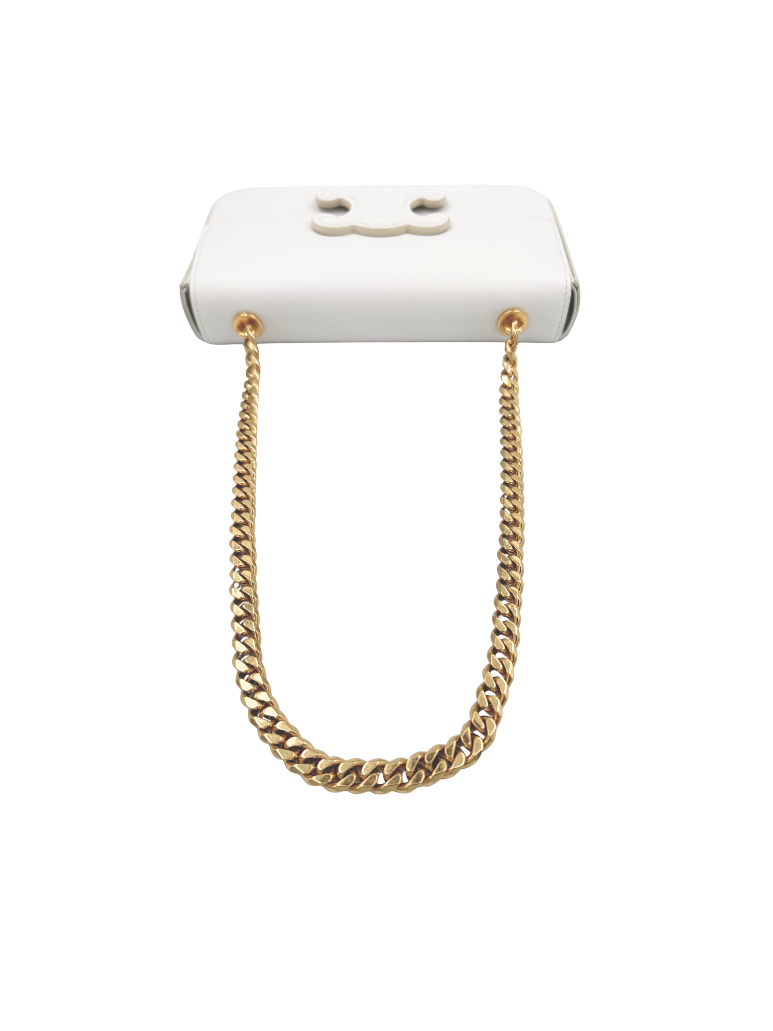 Triomphe Claude Chain Shoulder Bag in White Leather