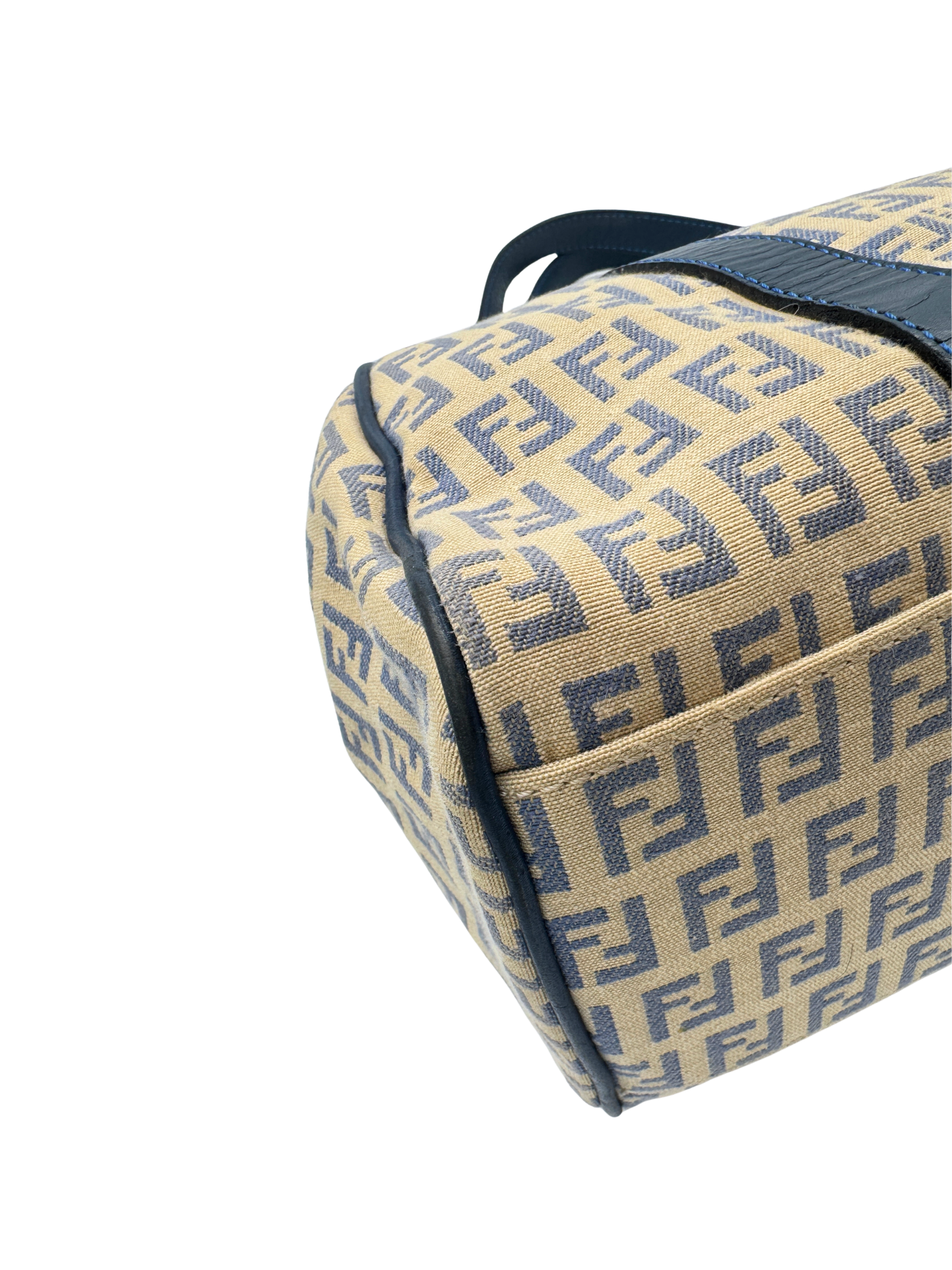 Vintage FF Zucchino Monogram Trapezoid Shoulder Bag in Ivory and Navy Canvas