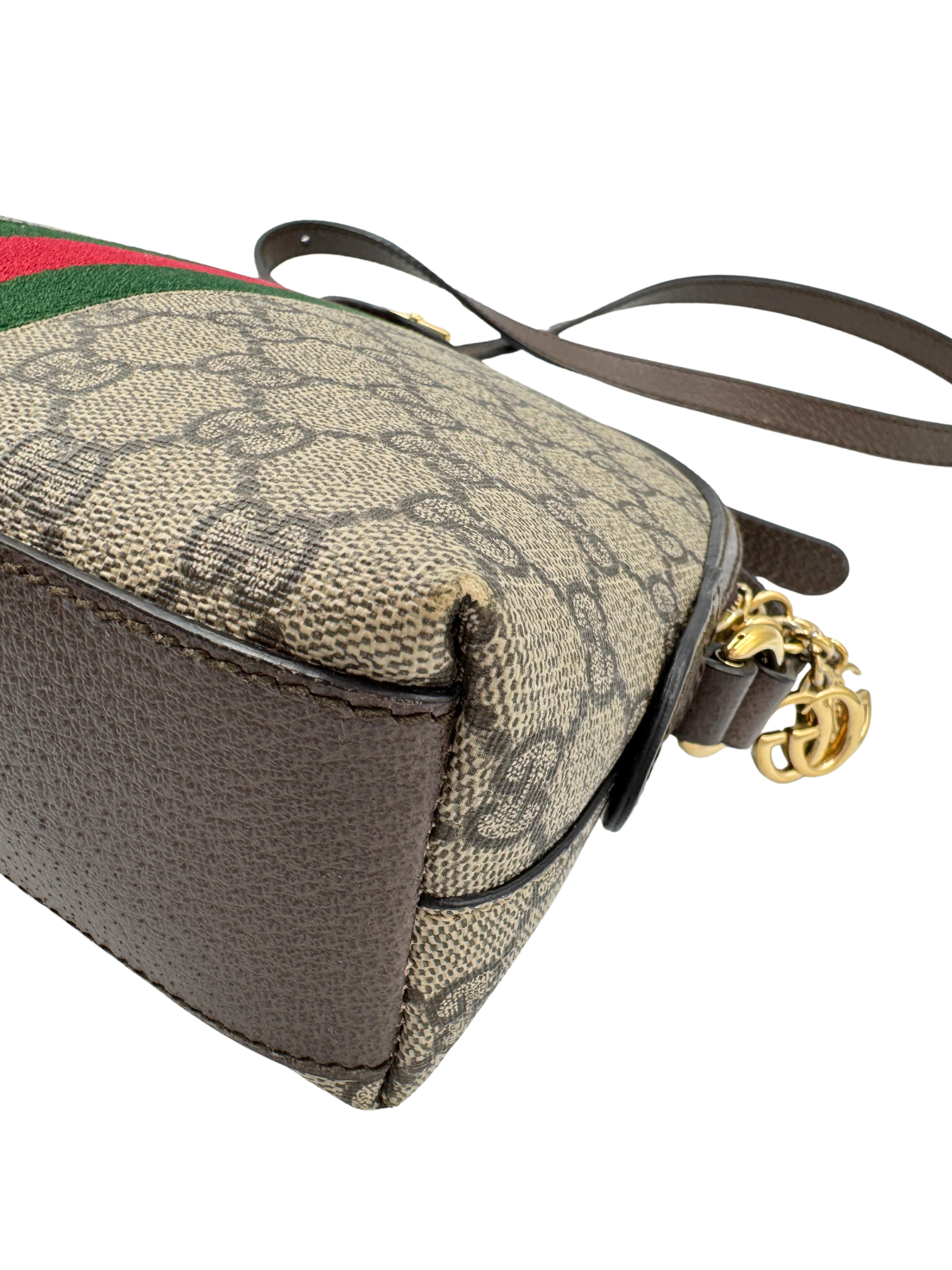 GG Small Ophidia Dome Crossbody Shoulder Bag in Brown and Tan Monogram Supreme Coated Canvas